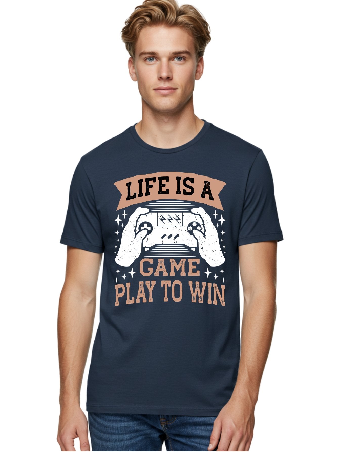 Life-Is-A-Game-Play-To-Win Men'S Graphic Tee, 100% Cotton, Comfortable Casual Summer Wear, Machine Washable, Gaming Inspiration, Game Controller, Motivational Quote, Life Is A Game, Play To Win, Video Game Culture, Gamer Motivation, -  Aaa654 19