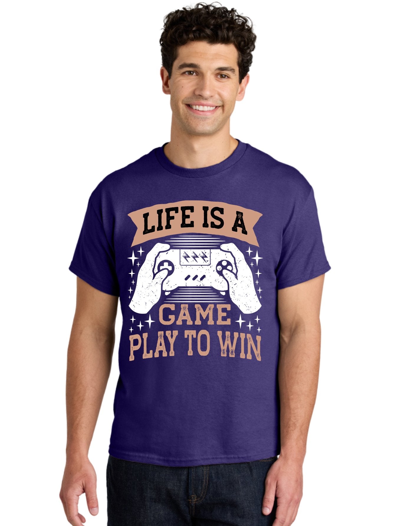 Life-Is-A-Game-Play-To-Win Men'S Graphic Tee, 100% Cotton, Comfortable Casual Summer Wear, Machine Washable, Gaming Inspiration, Game Controller, Motivational Quote, Life Is A Game, Play To Win, Video Game Culture, Gamer Motivation, -  Aaa654 29
