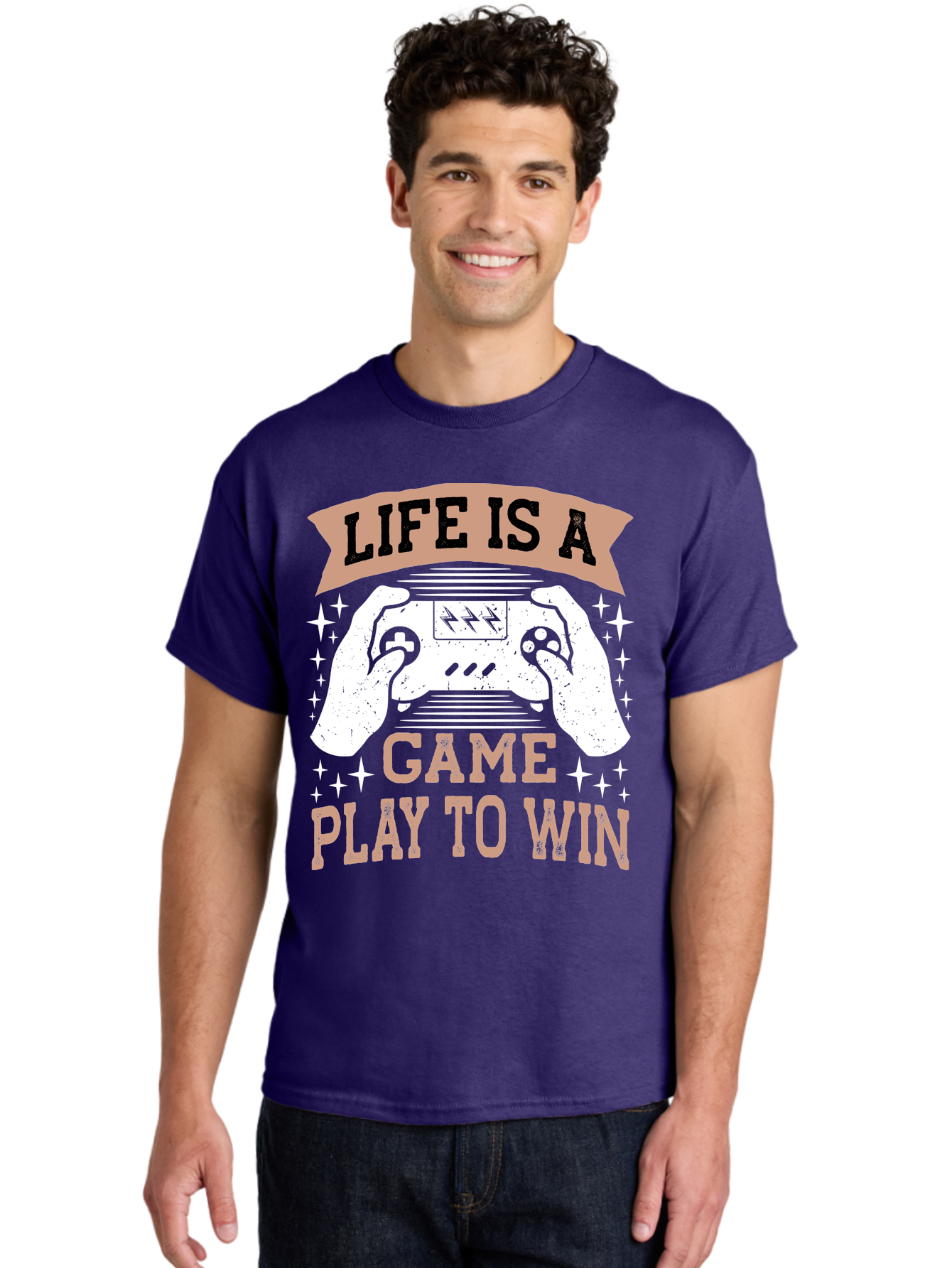 Life-Is-A-Game-Play-To-Win Men'S Graphic Tee, 100% Cotton, Comfortable Casual Summer Wear, Machine Washable, Gaming Inspiration, Game Controller, Motivational Quote, Life Is A Game, Play To Win, Video Game Culture, Gamer Motivation, -  Aaa654 22