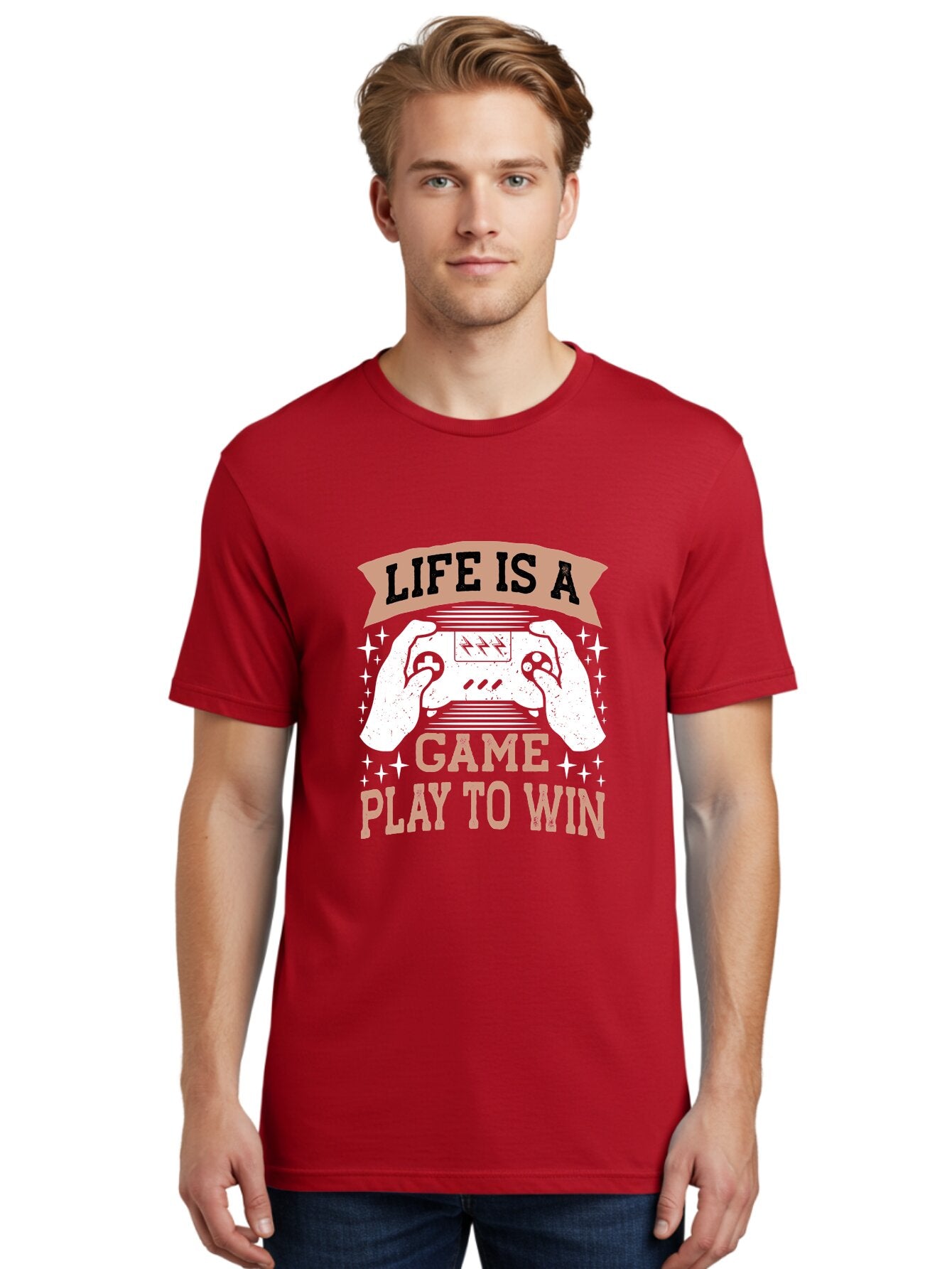Life-Is-A-Game-Play-To-Win Men'S Graphic Tee, 100% Cotton, Comfortable Casual Summer Wear, Machine Washable, Gaming Inspiration, Game Controller, Motivational Quote, Life Is A Game, Play To Win, Video Game Culture, Gamer Motivation, -  Aaa654 28