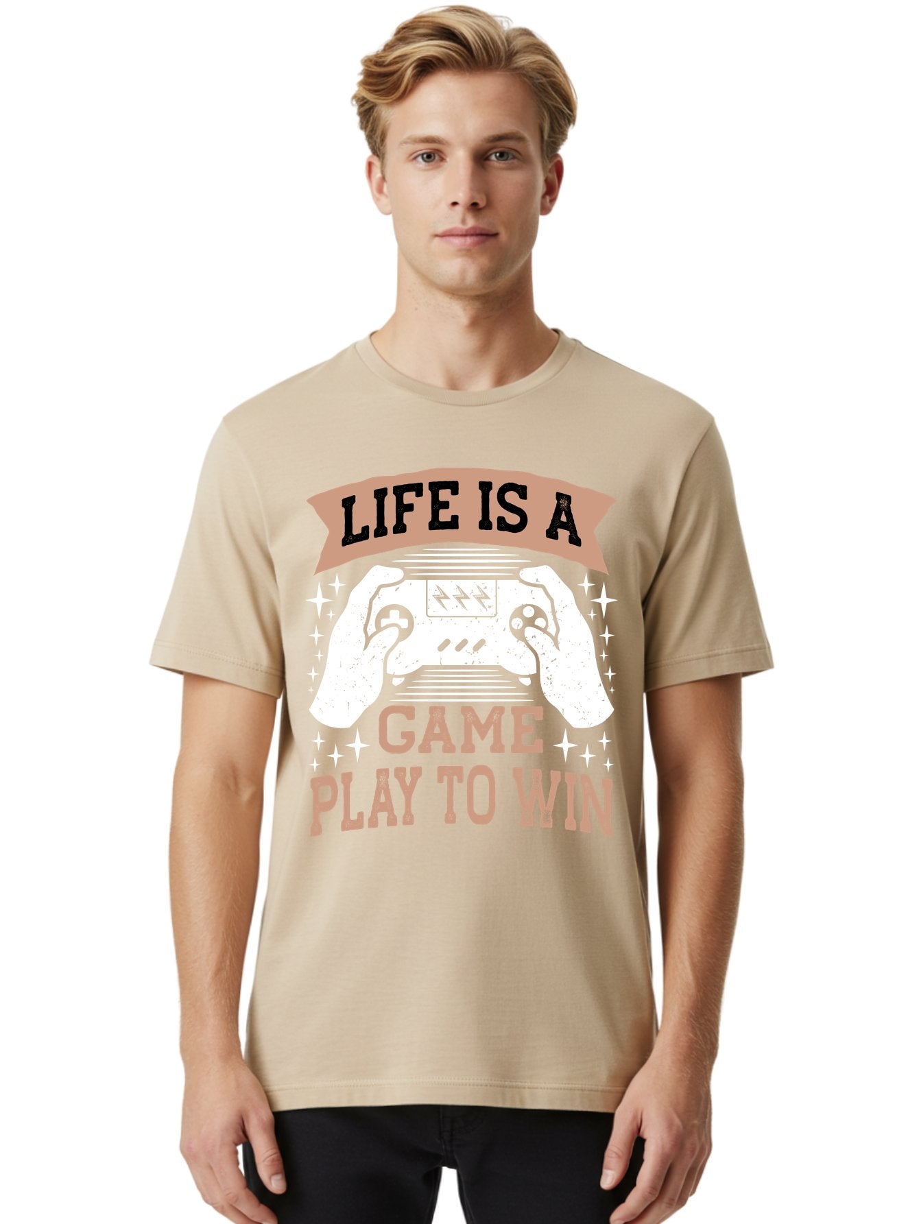Life-Is-A-Game-Play-To-Win Men'S Graphic Tee, 100% Cotton, Comfortable Casual Summer Wear, Machine Washable, Gaming Inspiration, Game Controller, Motivational Quote, Life Is A Game, Play To Win, Video Game Culture, Gamer Motivation, -  Aaa654 26