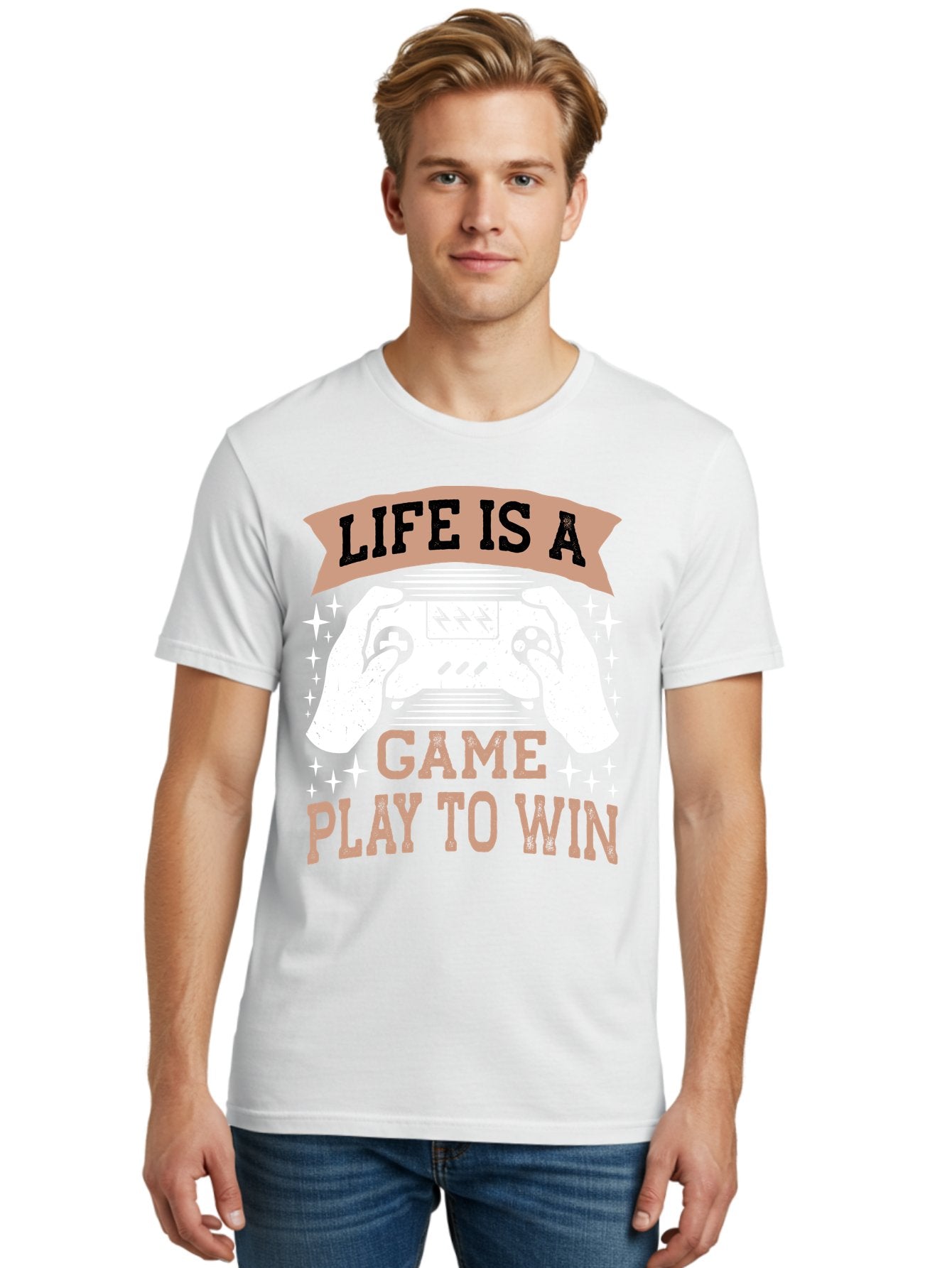 Life-Is-A-Game-Play-To-Win Men'S Graphic Tee, 100% Cotton, Comfortable Casual Summer Wear, Machine Washable, Gaming Inspiration, Game Controller, Motivational Quote, Life Is A Game, Play To Win, Video Game Culture, Gamer Motivation, -  Aaa654 27