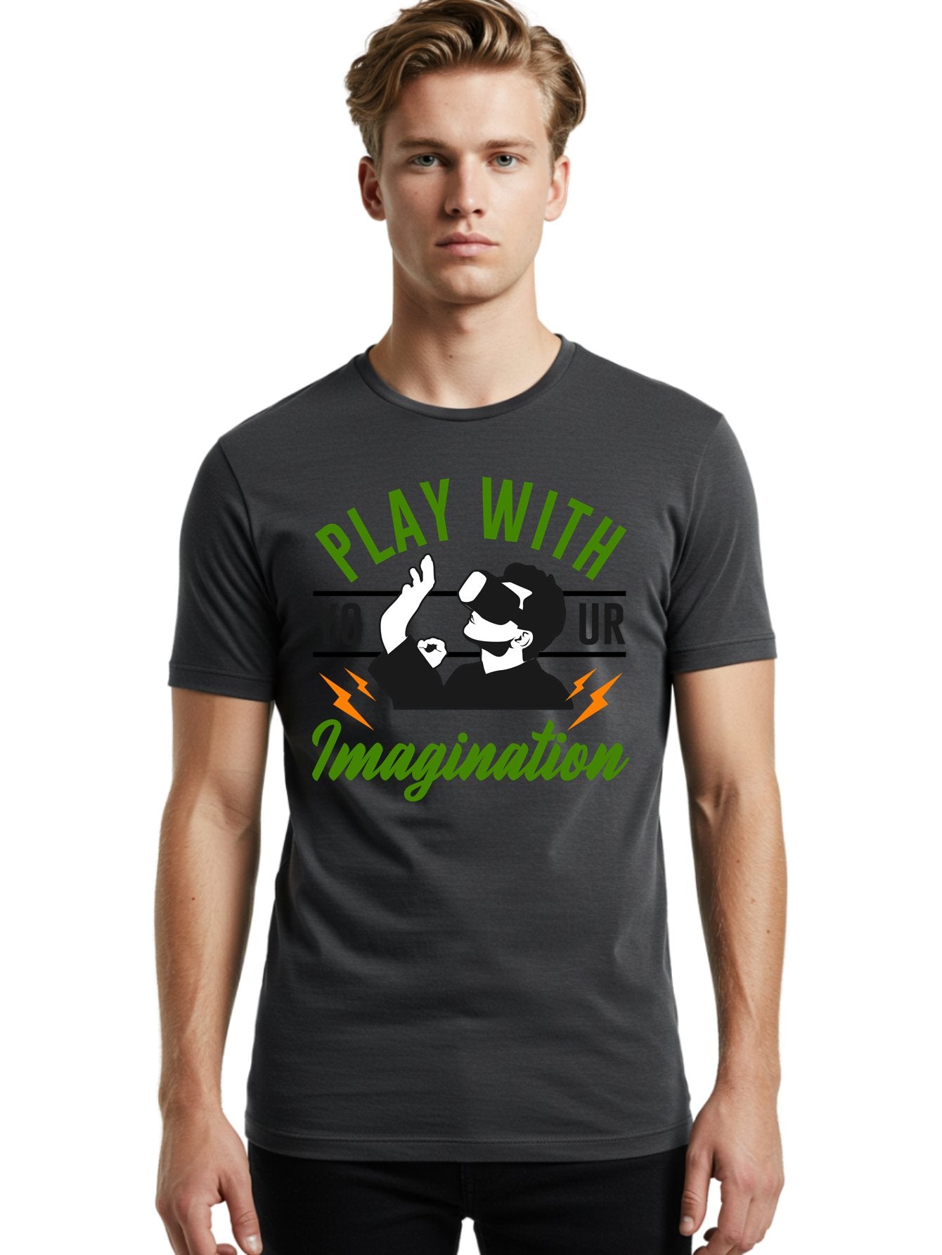 Play-With-Your-Imagination Men'S Graphic Tee, 100% Cotton, Comfortable Casual Summer Wear, Machine Washable, Virtual Reality Experience, Gaming Technology, Futuristic Entertainment, Immersive World, Creative Freedom, Innovative Design, -  Aaa656 27