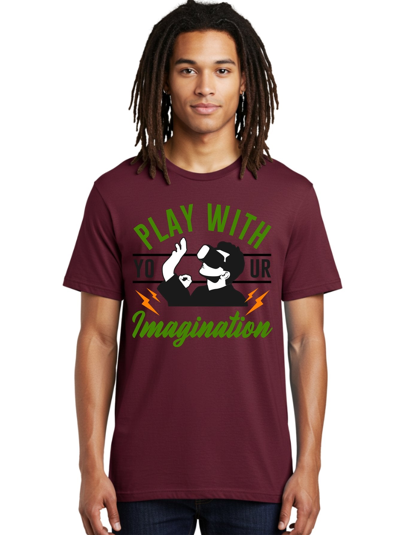 Play-With-Your-Imagination Men'S Graphic Tee, 100% Cotton, Comfortable Casual Summer Wear, Machine Washable, Virtual Reality Experience, Gaming Technology, Futuristic Entertainment, Immersive World, Creative Freedom, Innovative Design, -  Aaa656 23