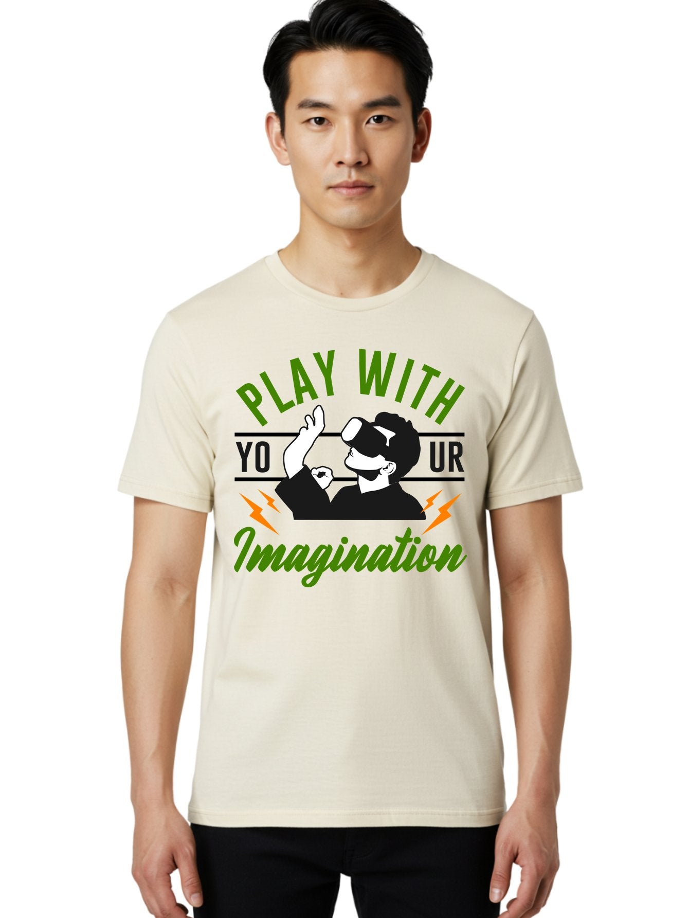 Play-With-Your-Imagination Men'S Graphic Tee, 100% Cotton, Comfortable Casual Summer Wear, Machine Washable, Virtual Reality Experience, Gaming Technology, Futuristic Entertainment, Immersive World, Creative Freedom, Innovative Design, -  Aaa656 16
