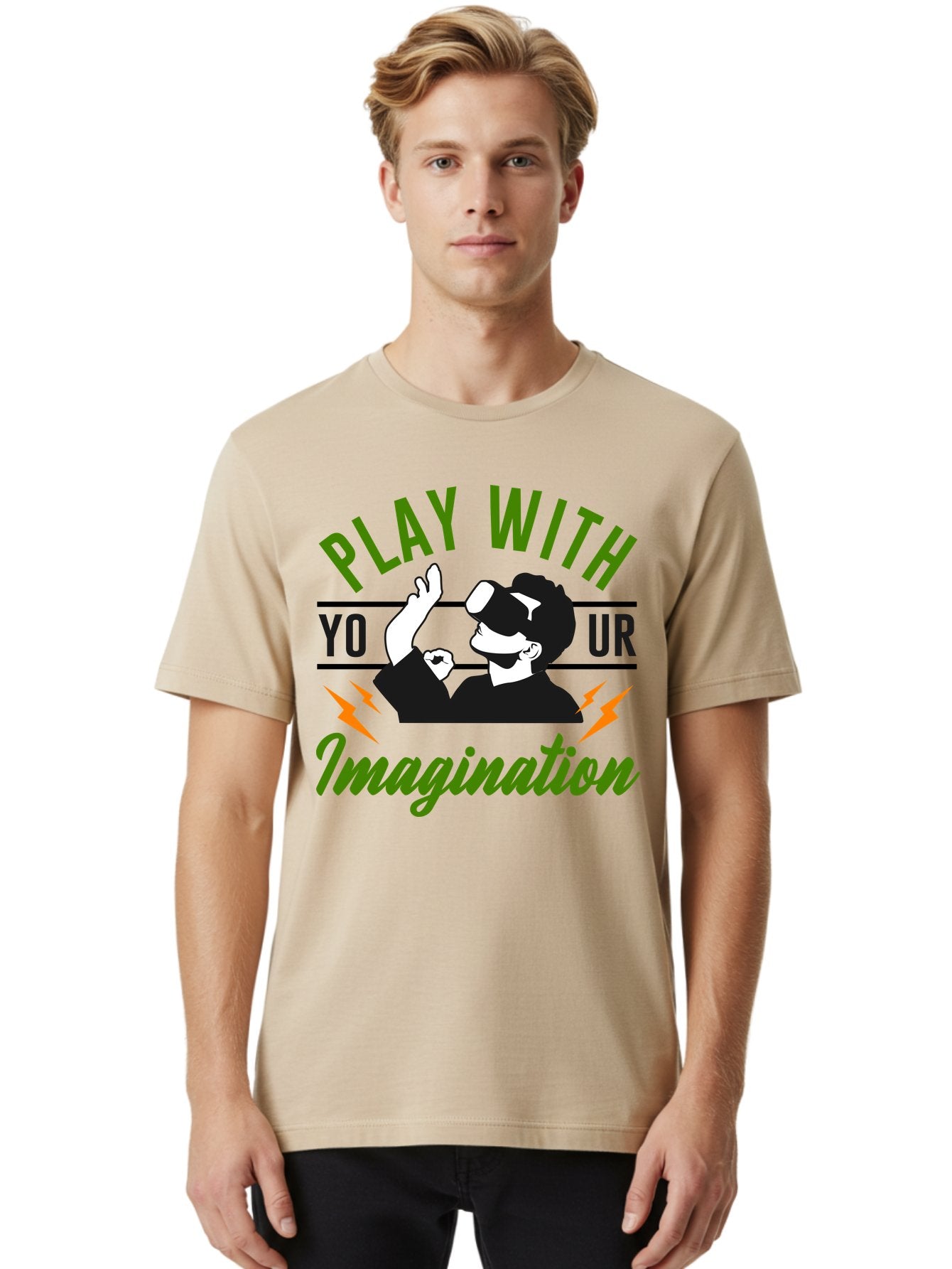 Play-With-Your-Imagination Men'S Graphic Tee, 100% Cotton, Comfortable Casual Summer Wear, Machine Washable, Virtual Reality Experience, Gaming Technology, Futuristic Entertainment, Immersive World, Creative Freedom, Innovative Design, -  Aaa656 25