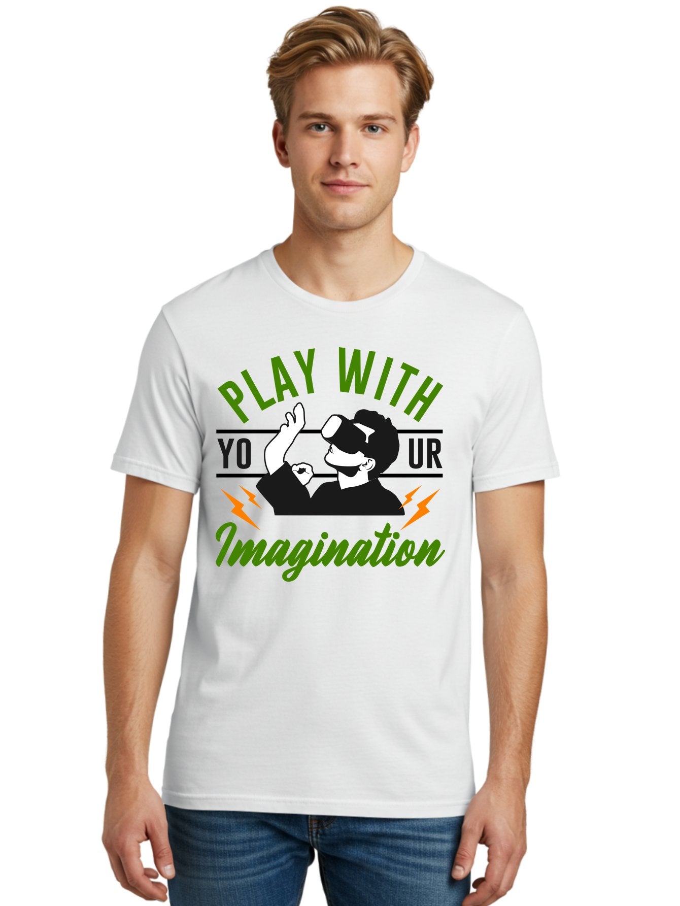 Play-With-Your-Imagination Men'S Graphic Tee, 100% Cotton, Comfortable Casual Summer Wear, Machine Washable, Virtual Reality Experience, Gaming Technology, Futuristic Entertainment, Immersive World, Creative Freedom, Innovative Design, -  Aaa656 21