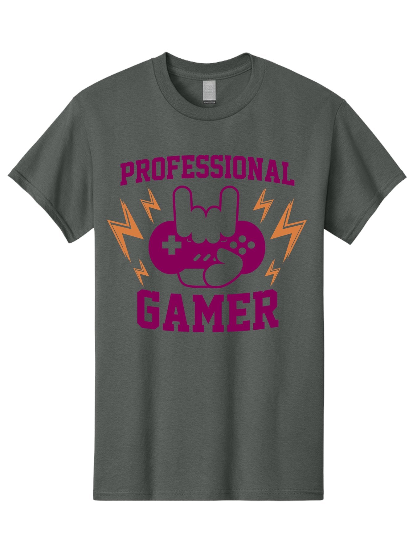 Professional-Gamer Men'S Graphic Tee, 100% Cotton, Comfortable Casual Summer Wear, Machine Washable, Professional Gamer, Gaming Logo, Video Game Controller, Rock On Hand Sign, Esports Branding, Gaming Culture, Purple And Green Graphics, -  Aaa658