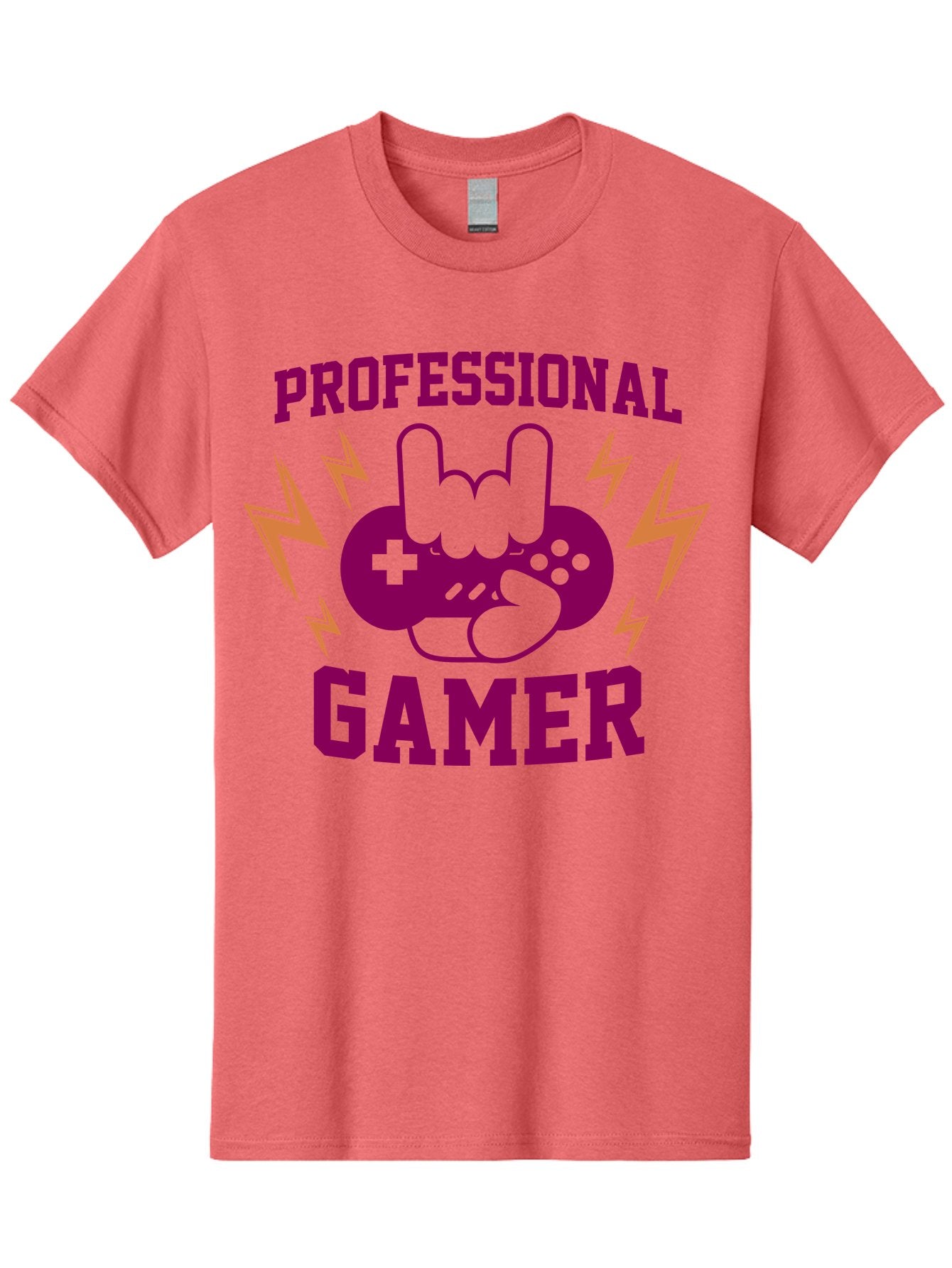 Professional-Gamer Men'S Graphic Tee, 100% Cotton, Comfortable Casual Summer Wear, Machine Washable, Professional Gamer, Gaming Logo, Video Game Controller, Rock On Hand Sign, Esports Branding, Gaming Culture, Purple And Green Graphics, -  Aaa658 15
