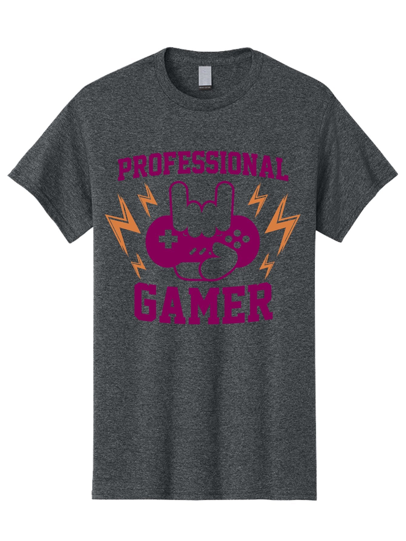 Professional-Gamer Men'S Graphic Tee, 100% Cotton, Comfortable Casual Summer Wear, Machine Washable, Professional Gamer, Gaming Logo, Video Game Controller, Rock On Hand Sign, Esports Branding, Gaming Culture, Purple And Green Graphics, -  Aaa658 10