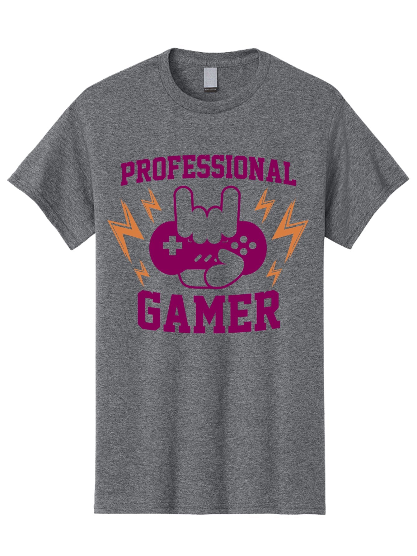 Professional-Gamer Men'S Graphic Tee, 100% Cotton, Comfortable Casual Summer Wear, Machine Washable, Professional Gamer, Gaming Logo, Video Game Controller, Rock On Hand Sign, Esports Branding, Gaming Culture, Purple And Green Graphics, -  Aaa658 9