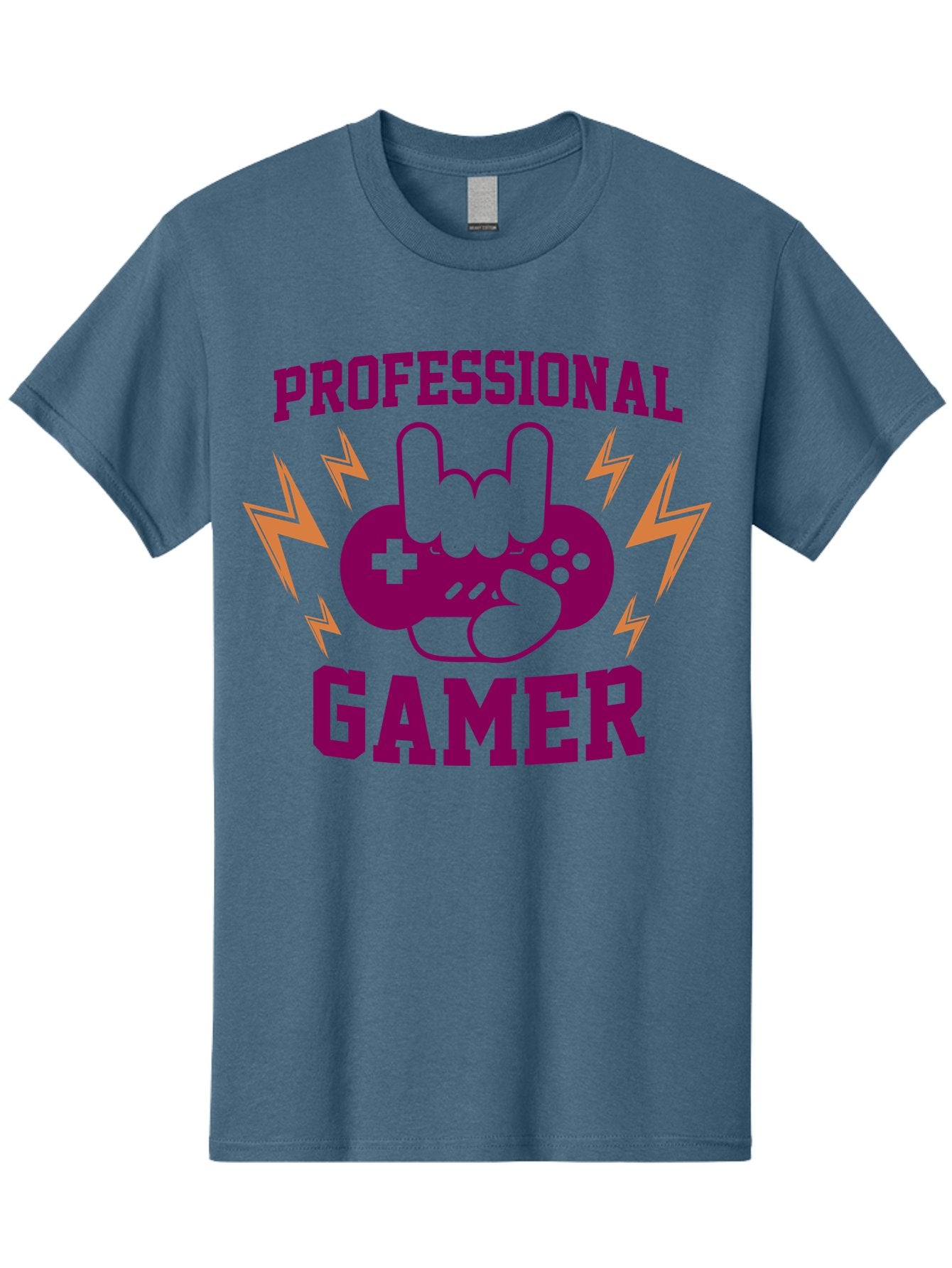 Professional-Gamer Men'S Graphic Tee, 100% Cotton, Comfortable Casual Summer Wear, Machine Washable, Professional Gamer, Gaming Logo, Video Game Controller, Rock On Hand Sign, Esports Branding, Gaming Culture, Purple And Green Graphics, -  Aaa658 12