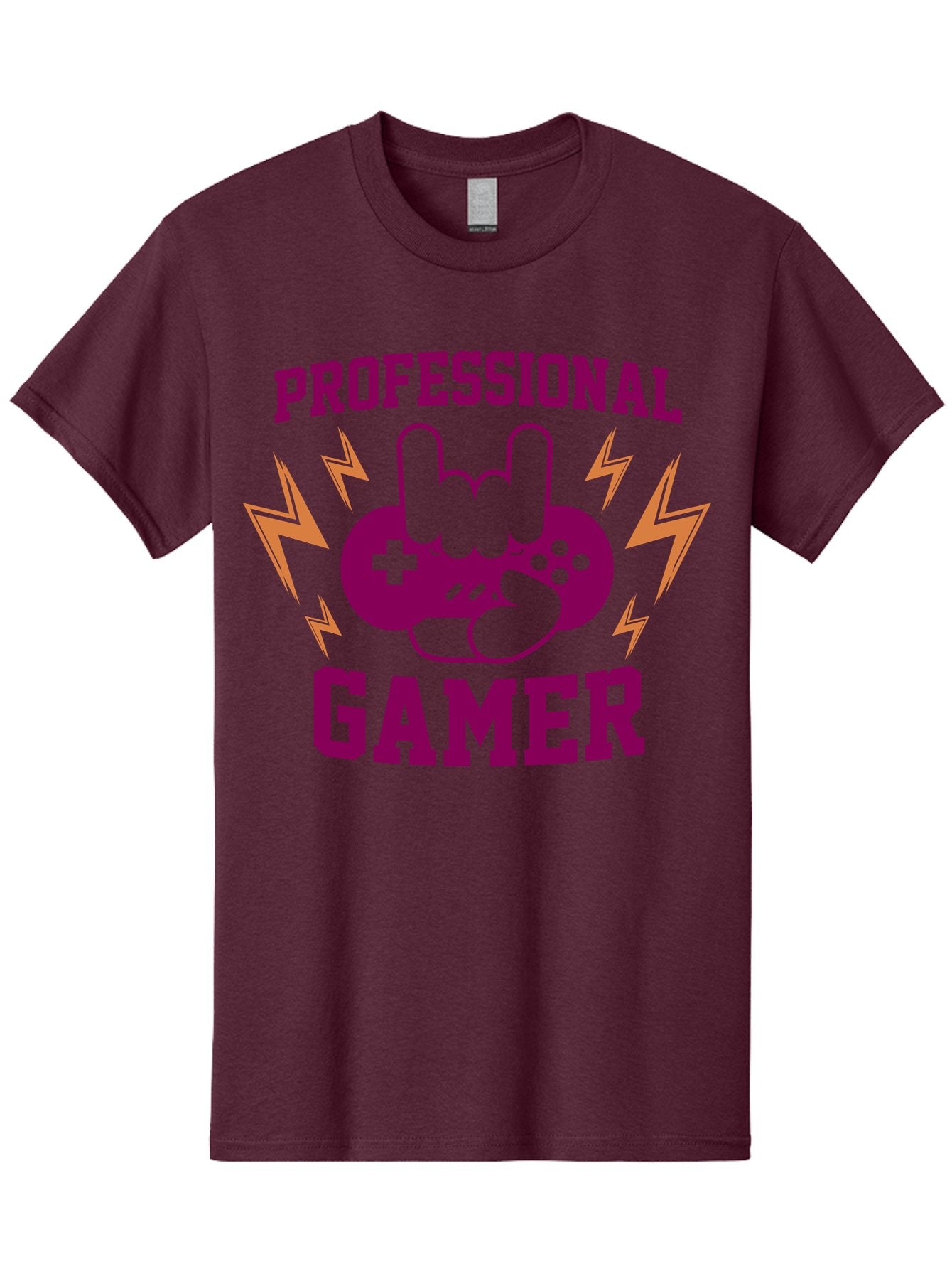 Professional-Gamer Men'S Graphic Tee, 100% Cotton, Comfortable Casual Summer Wear, Machine Washable, Professional Gamer, Gaming Logo, Video Game Controller, Rock On Hand Sign, Esports Branding, Gaming Culture, Purple And Green Graphics, -  Aaa658 11