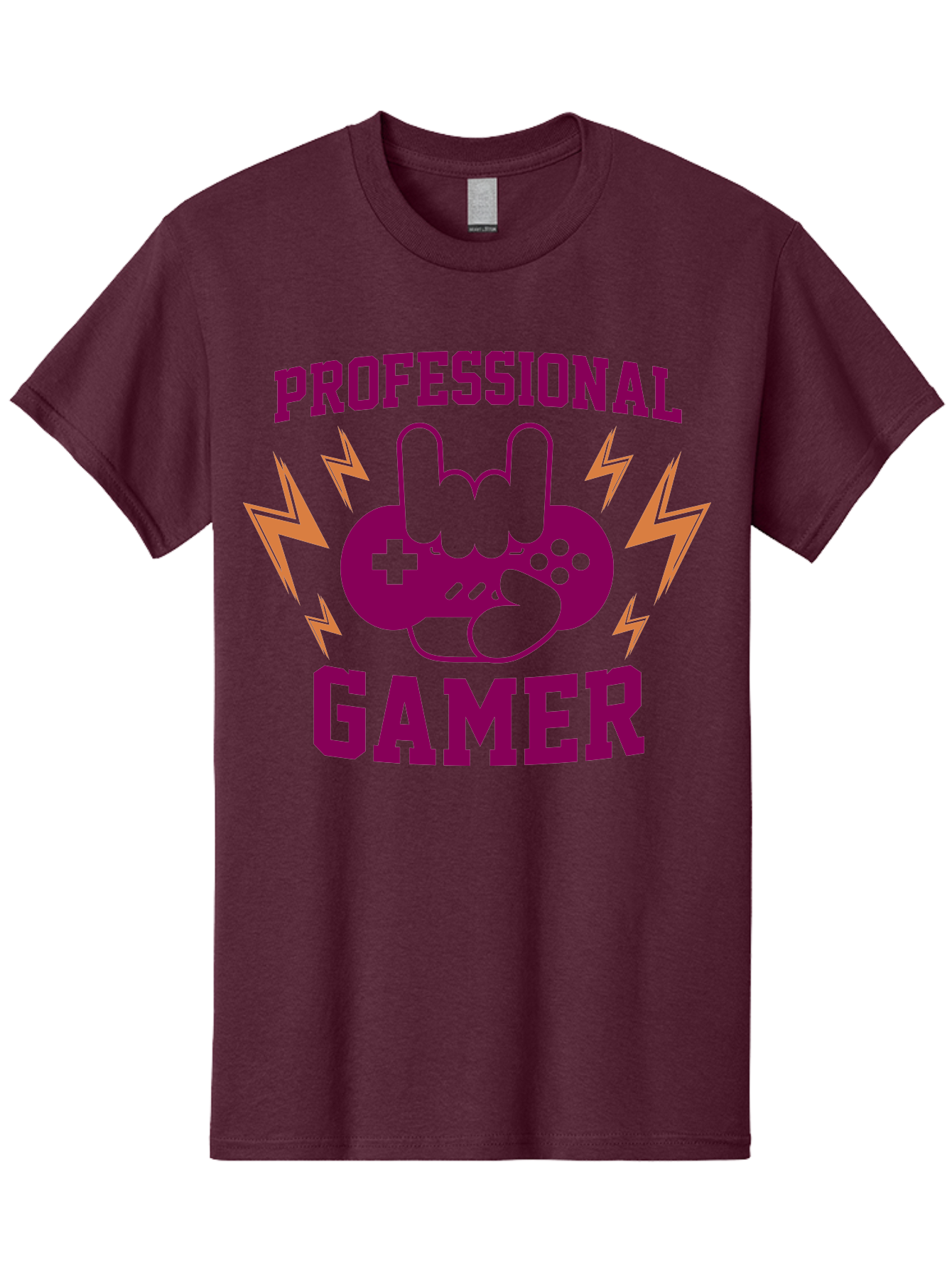 Professional-Gamer Men'S Graphic Tee, 100% Cotton, Comfortable Casual Summer Wear, Machine Washable, Professional Gamer, Gaming Logo, Video Game Controller, Rock On Hand Sign, Esports Branding, Gaming Culture, Purple And Green Graphics, -  Aaa658 17