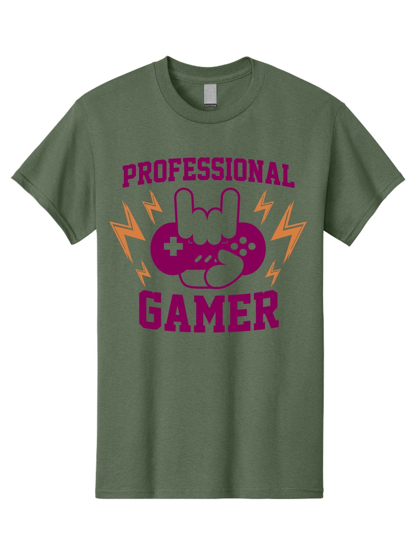 Professional-Gamer Men'S Graphic Tee, 100% Cotton, Comfortable Casual Summer Wear, Machine Washable, Professional Gamer, Gaming Logo, Video Game Controller, Rock On Hand Sign, Esports Branding, Gaming Culture, Purple And Green Graphics, -  Aaa658 5