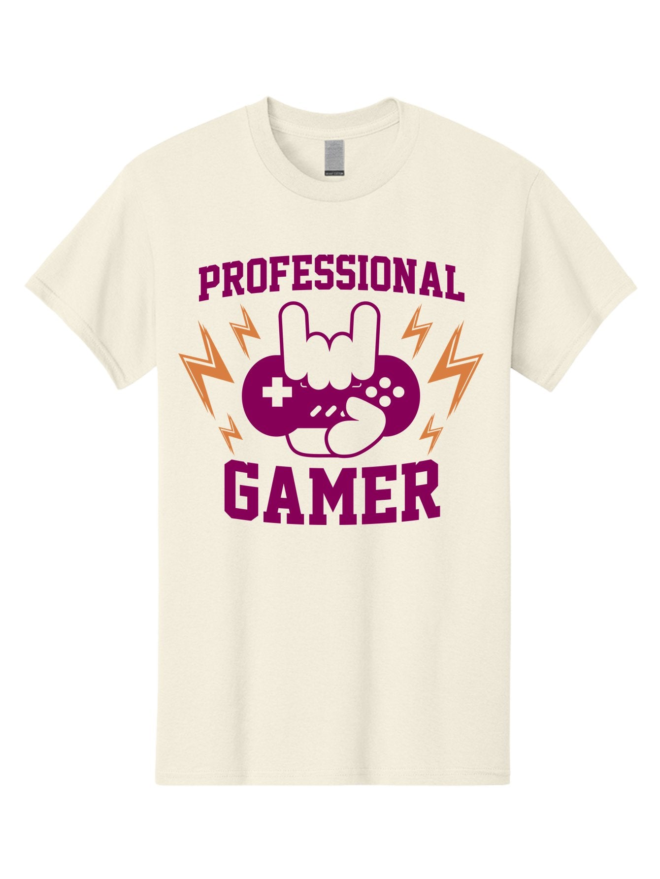 Professional-Gamer Men'S Graphic Tee, 100% Cotton, Comfortable Casual Summer Wear, Machine Washable, Professional Gamer, Gaming Logo, Video Game Controller, Rock On Hand Sign, Esports Branding, Gaming Culture, Purple And Green Graphics, -  Aaa658 13