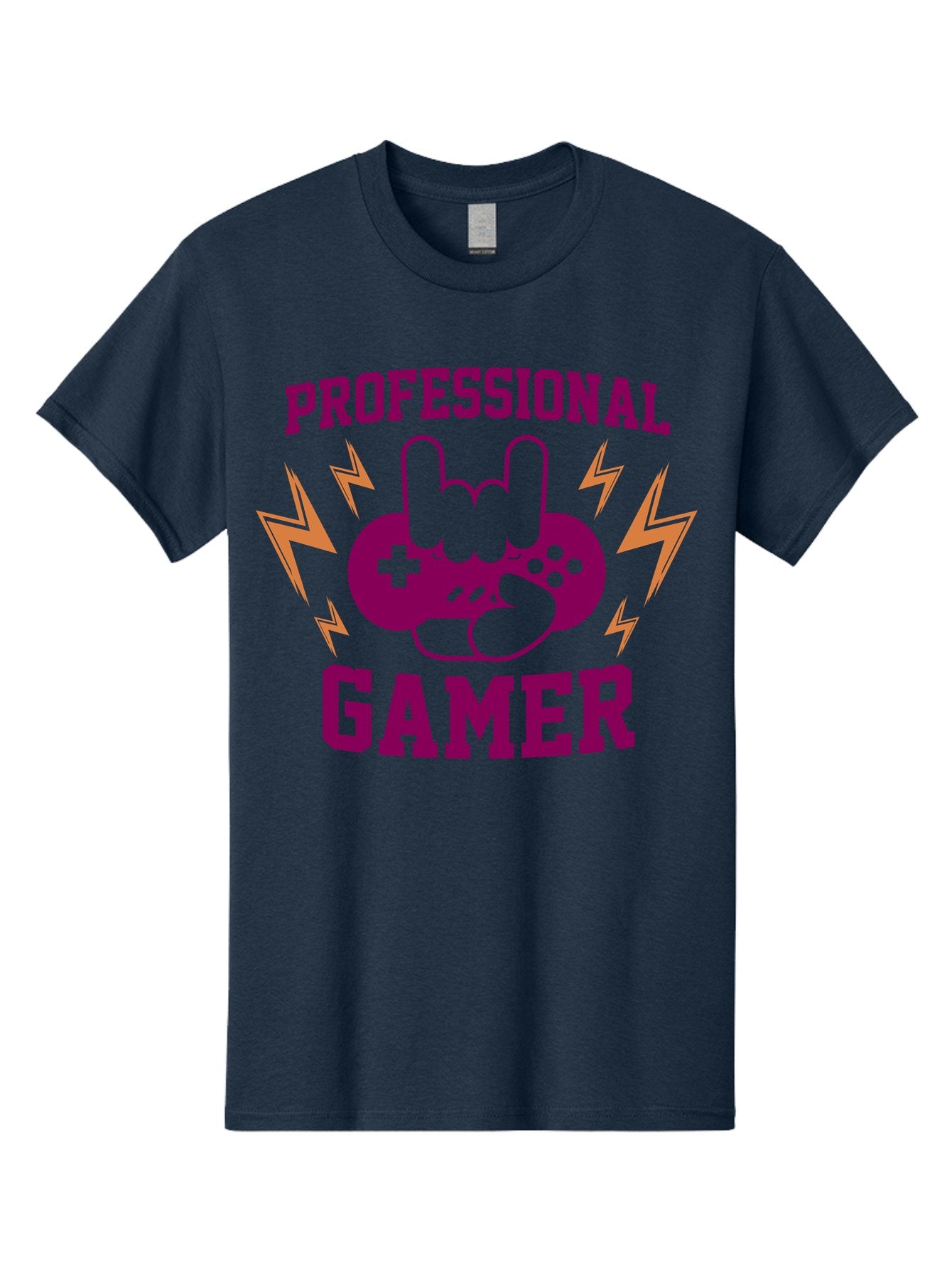 Professional-Gamer Men'S Graphic Tee, 100% Cotton, Comfortable Casual Summer Wear, Machine Washable, Professional Gamer, Gaming Logo, Video Game Controller, Rock On Hand Sign, Esports Branding, Gaming Culture, Purple And Green Graphics, -  Aaa658 6