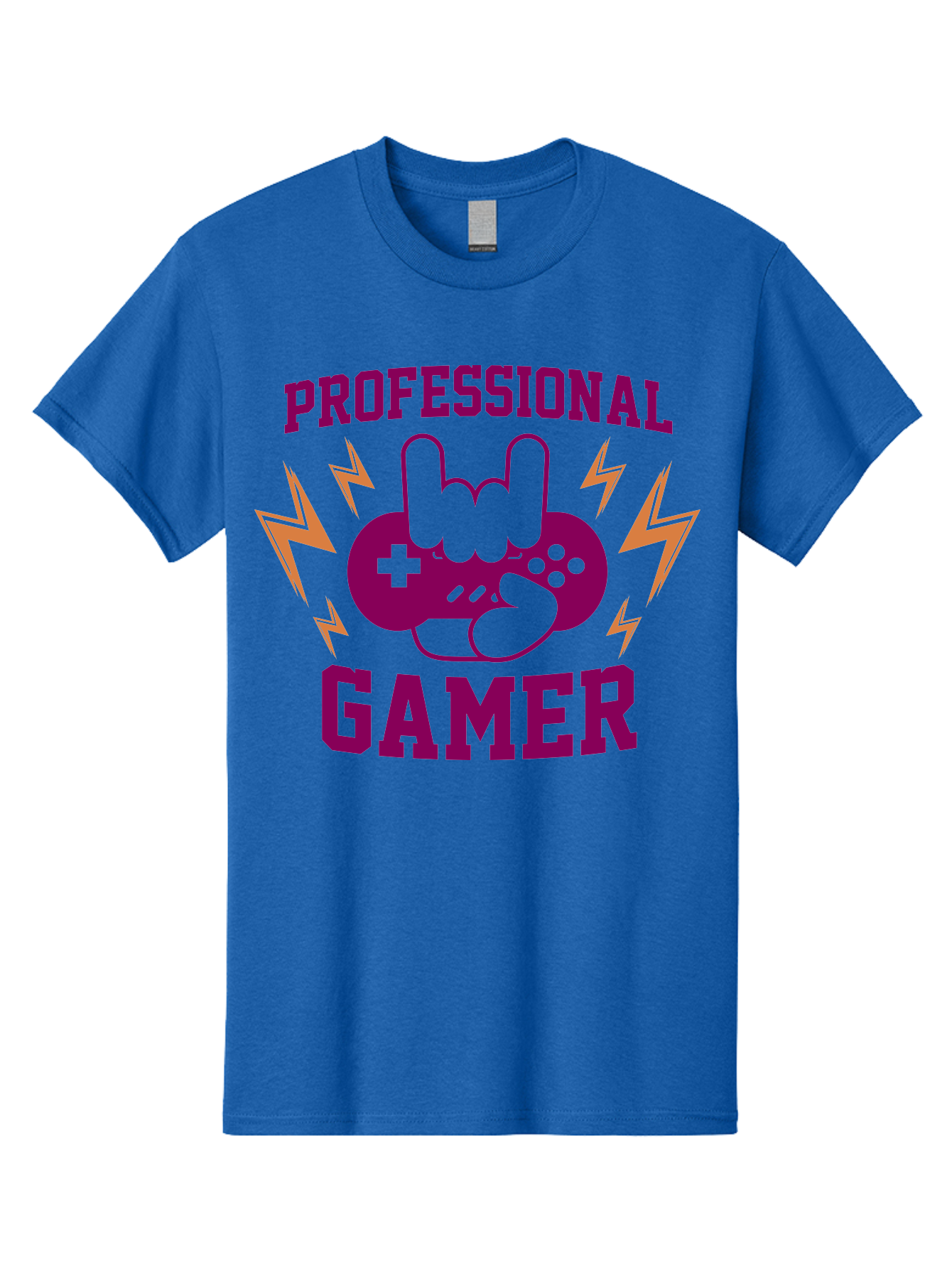 Professional-Gamer Men'S Graphic Tee, 100% Cotton, Comfortable Casual Summer Wear, Machine Washable, Professional Gamer, Gaming Logo, Video Game Controller, Rock On Hand Sign, Esports Branding, Gaming Culture, Purple And Green Graphics, -  Aaa658