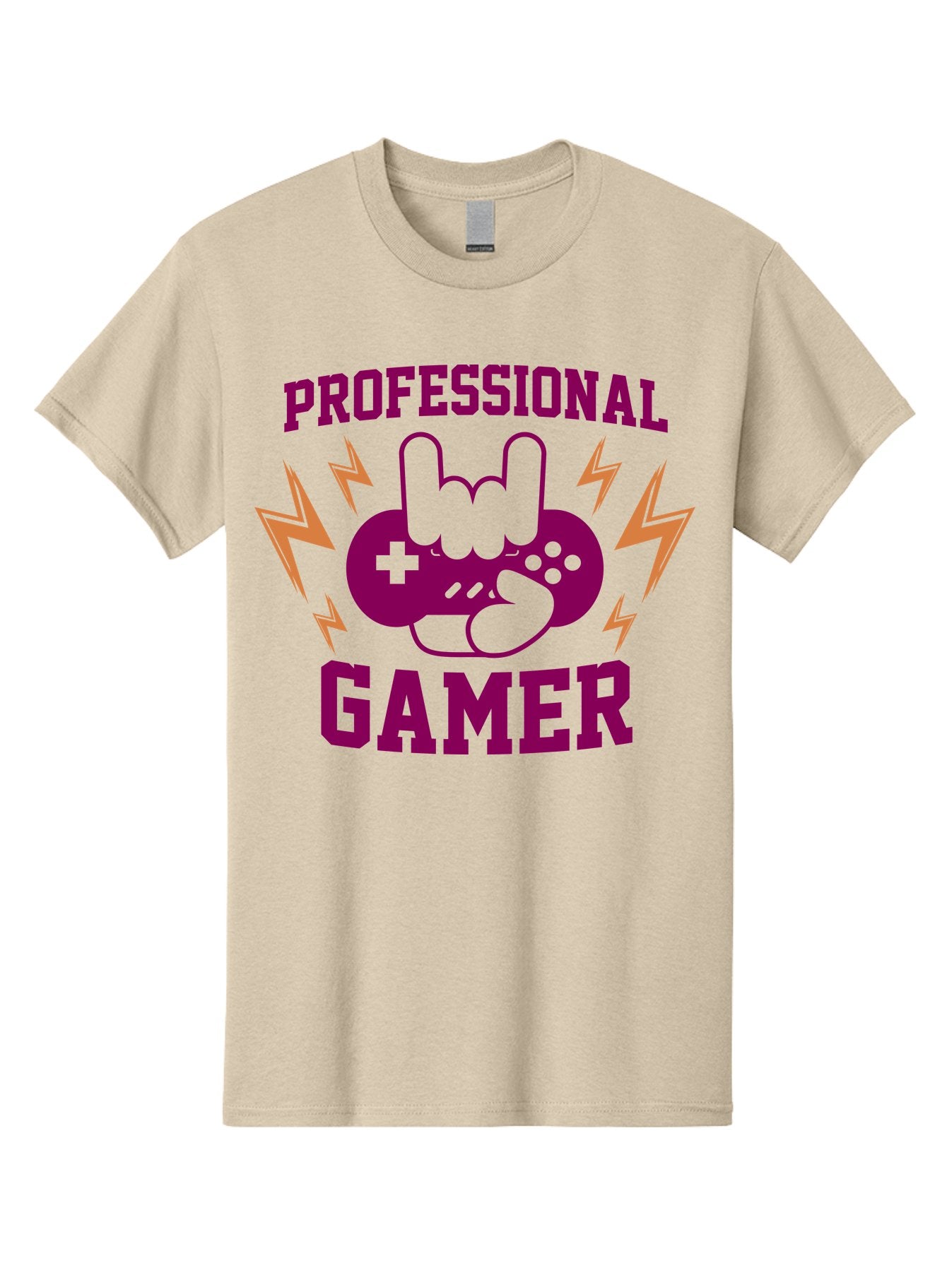 Professional-Gamer Men'S Graphic Tee, 100% Cotton, Comfortable Casual Summer Wear, Machine Washable, Professional Gamer, Gaming Logo, Video Game Controller, Rock On Hand Sign, Esports Branding, Gaming Culture, Purple And Green Graphics, -  Aaa658 8