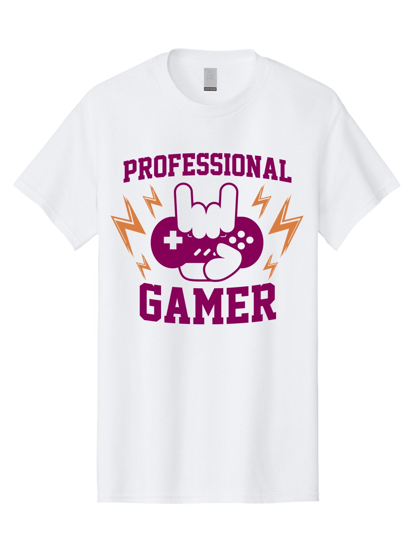Professional-Gamer Men'S Graphic Tee, 100% Cotton, Comfortable Casual Summer Wear, Machine Washable, Professional Gamer, Gaming Logo, Video Game Controller, Rock On Hand Sign, Esports Branding, Gaming Culture, Purple And Green Graphics, -  Aaa658 7