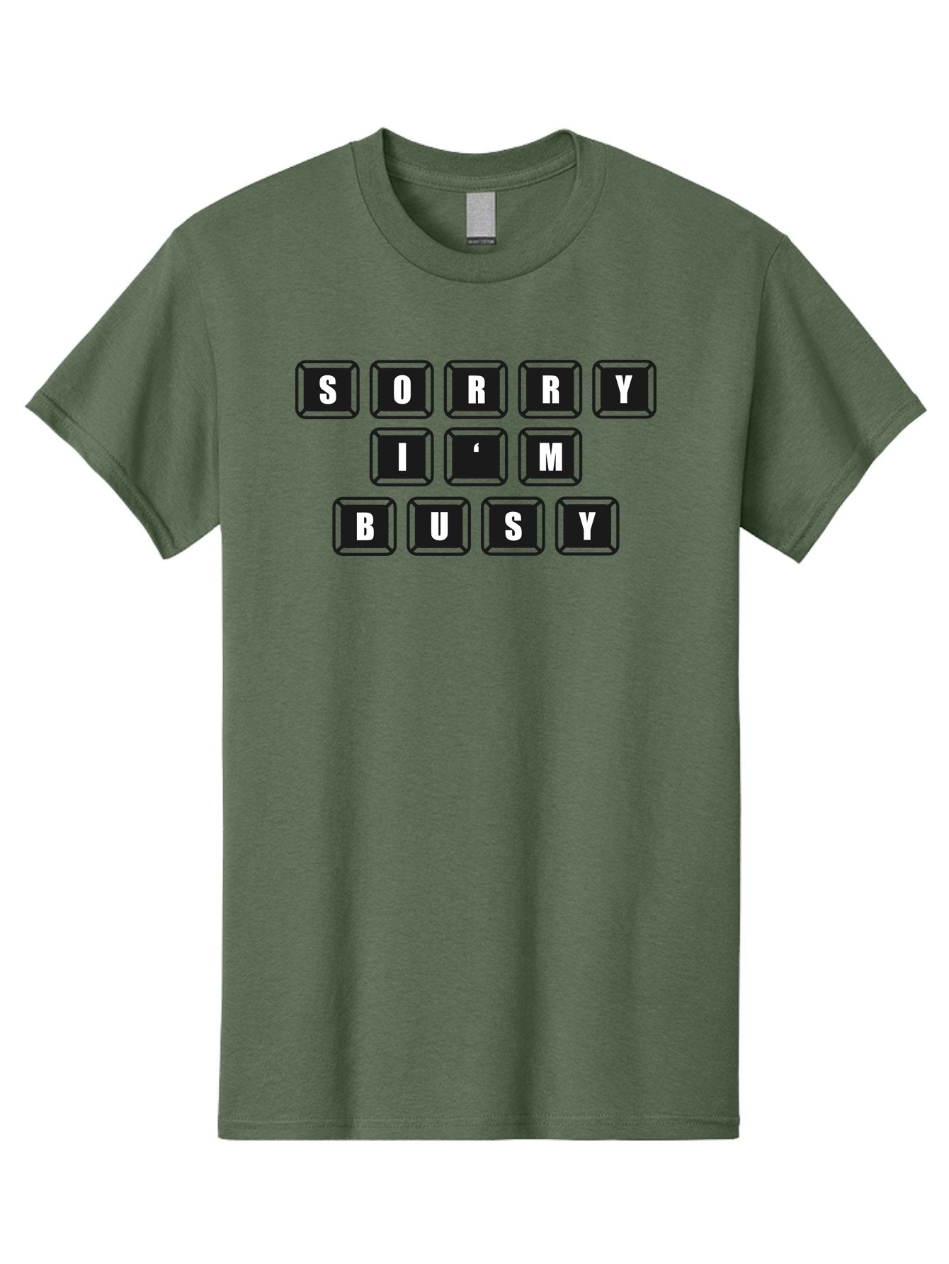 Sorry-I-M-Busy Men'S Graphic Tee, 100% Cotton, Comfortable Casual Summer Wear, Machine Washable, Keyboard Keys, Sorry Message, Busy Status, Retro Computer, Nostalgic Design, Typing Layout, Simple Font, Tech Graphics, Computer Nostalgia, -  Aaa659