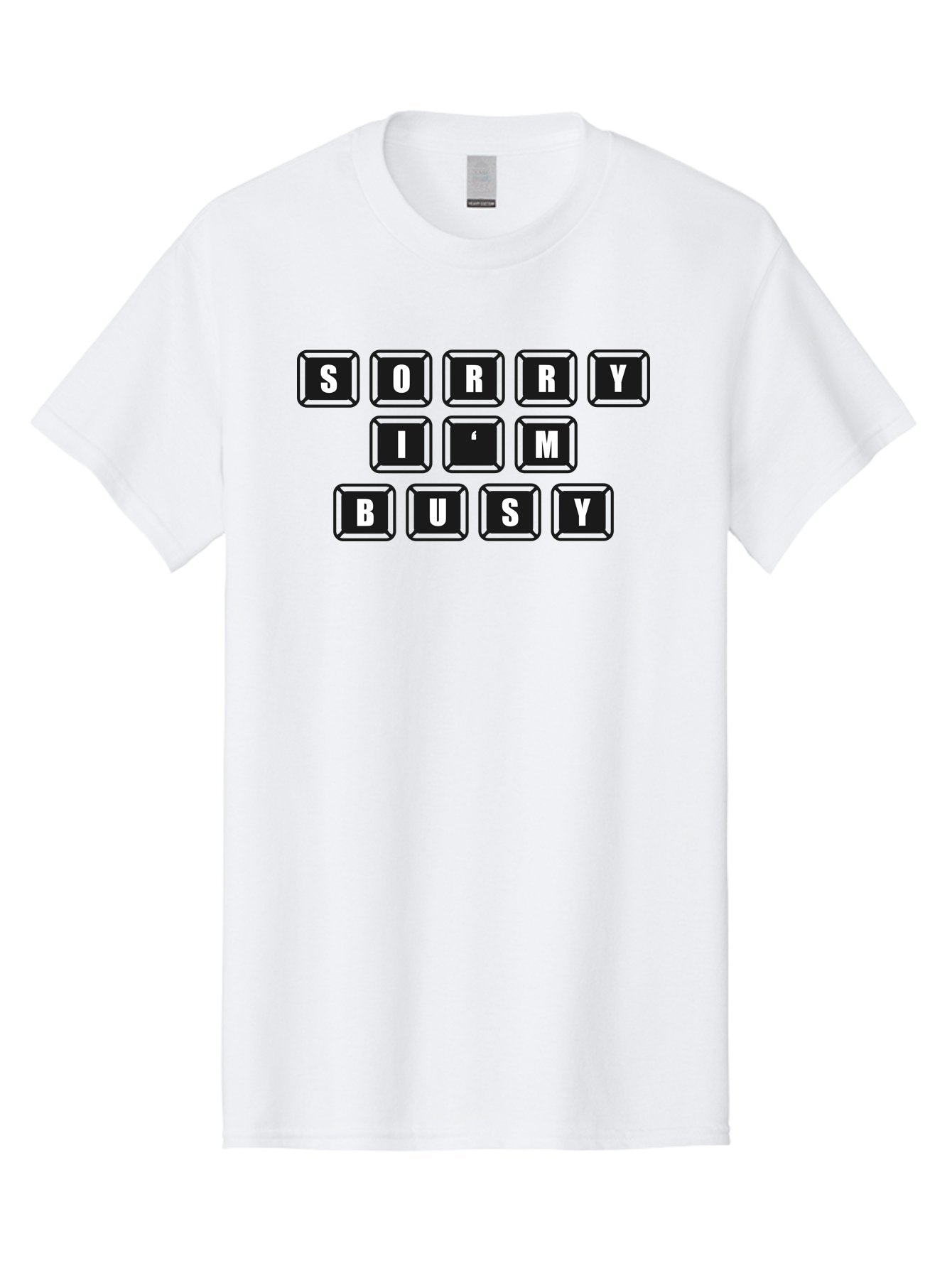 Sorry-I-M-Busy Men'S Graphic Tee, 100% Cotton, Comfortable Casual Summer Wear, Machine Washable, Keyboard Keys, Sorry Message, Busy Status, Retro Computer, Nostalgic Design, Typing Layout, Simple Font, Tech Graphics, Computer Nostalgia, -  Aaa659 7