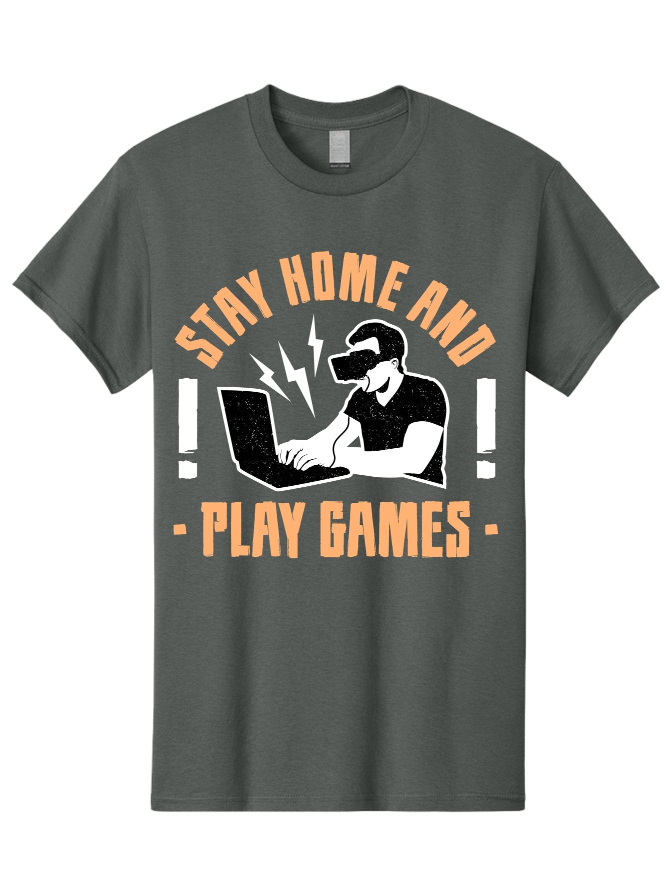 Stay-Home-And-Play-Games Men'S Graphic Tee, 100% Cotton, Comfortable Casual Summer Wear, Machine Washable, Gamer Playing Games On Laptop, Virtual Reality Gaming, Online Gaming, Stay Home Message, Gaming Promotion, Vr Headset -  Aaa661 11