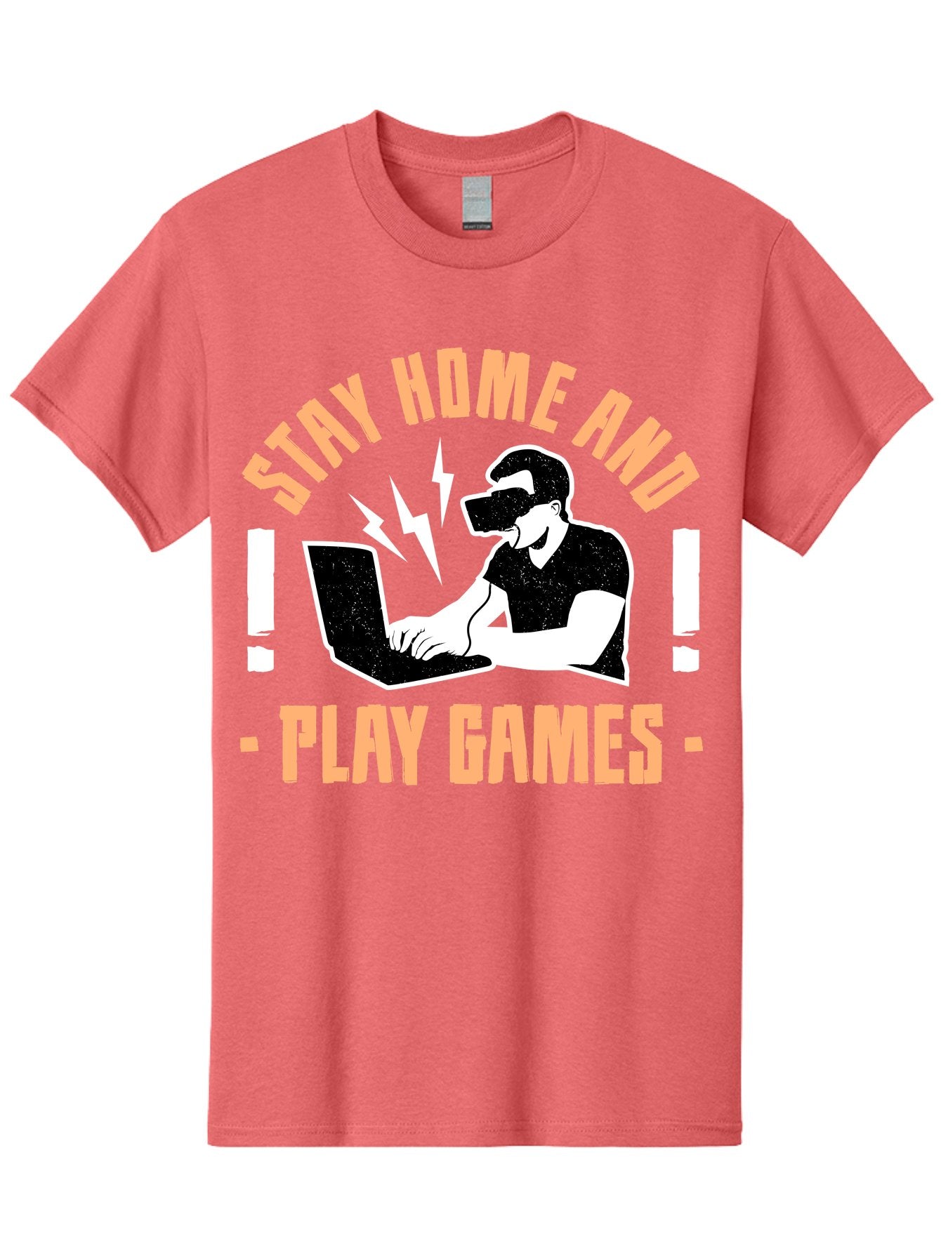 Stay-Home-And-Play-Games Men'S Graphic Tee, 100% Cotton, Comfortable Casual Summer Wear, Machine Washable, Gamer Playing Games On Laptop, Virtual Reality Gaming, Online Gaming, Stay Home Message, Gaming Promotion, Vr Headset -  Aaa661 9