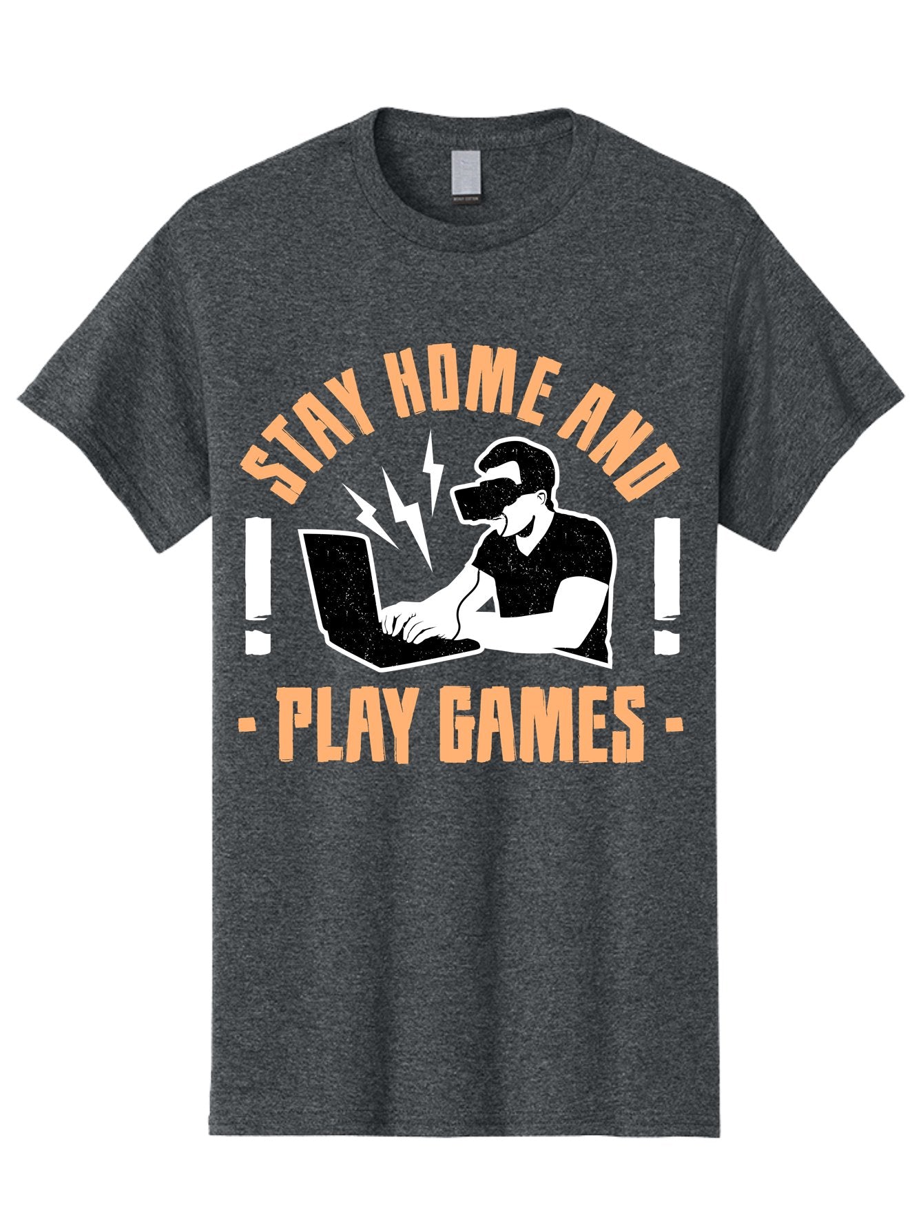 Stay-Home-And-Play-Games Men'S Graphic Tee, 100% Cotton, Comfortable Casual Summer Wear, Machine Washable, Gamer Playing Games On Laptop, Virtual Reality Gaming, Online Gaming, Stay Home Message, Gaming Promotion, Vr Headset -  Aaa661 12