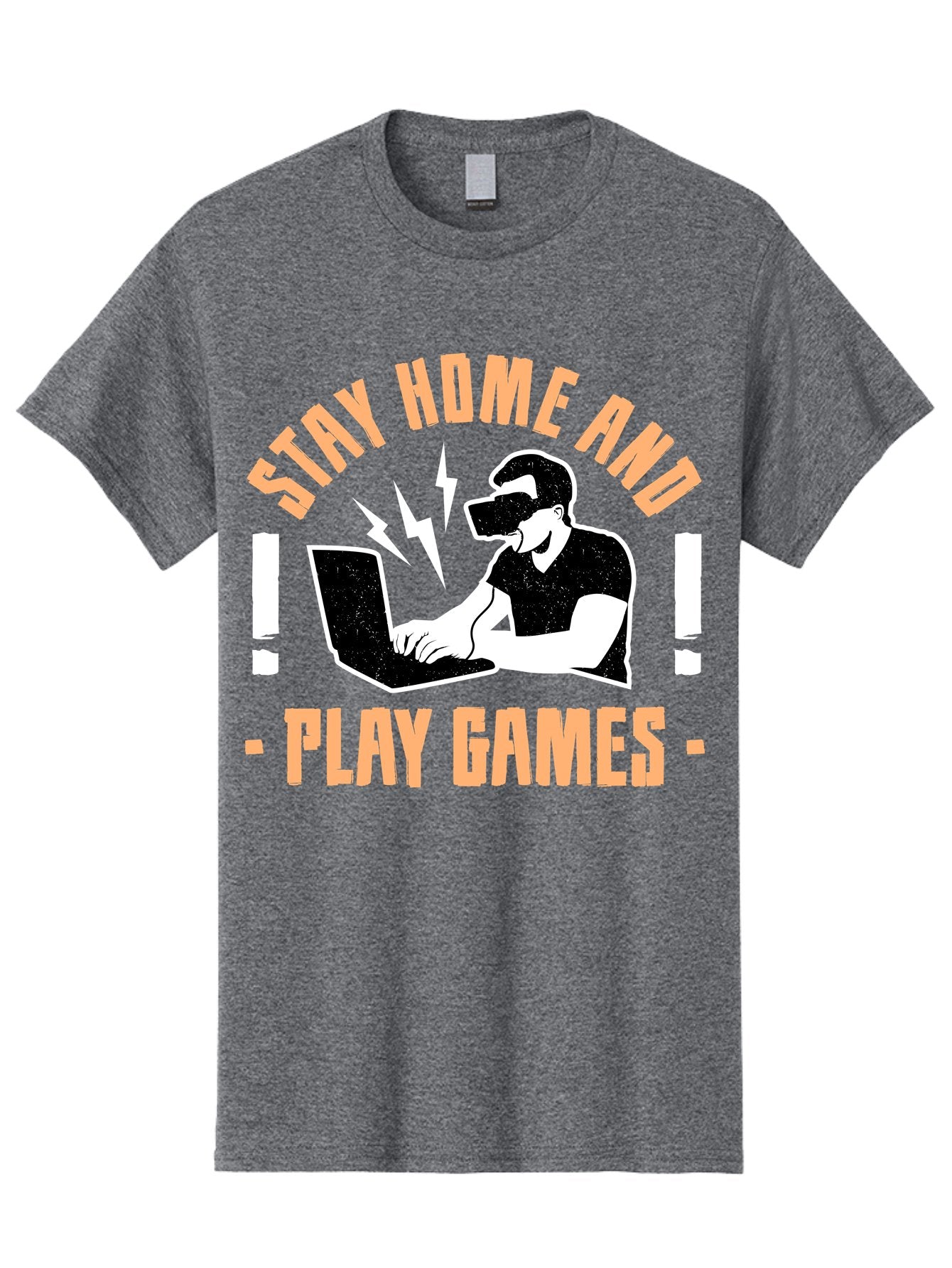 Stay-Home-And-Play-Games Men'S Graphic Tee, 100% Cotton, Comfortable Casual Summer Wear, Machine Washable, Gamer Playing Games On Laptop, Virtual Reality Gaming, Online Gaming, Stay Home Message, Gaming Promotion, Vr Headset -  Aaa661 4