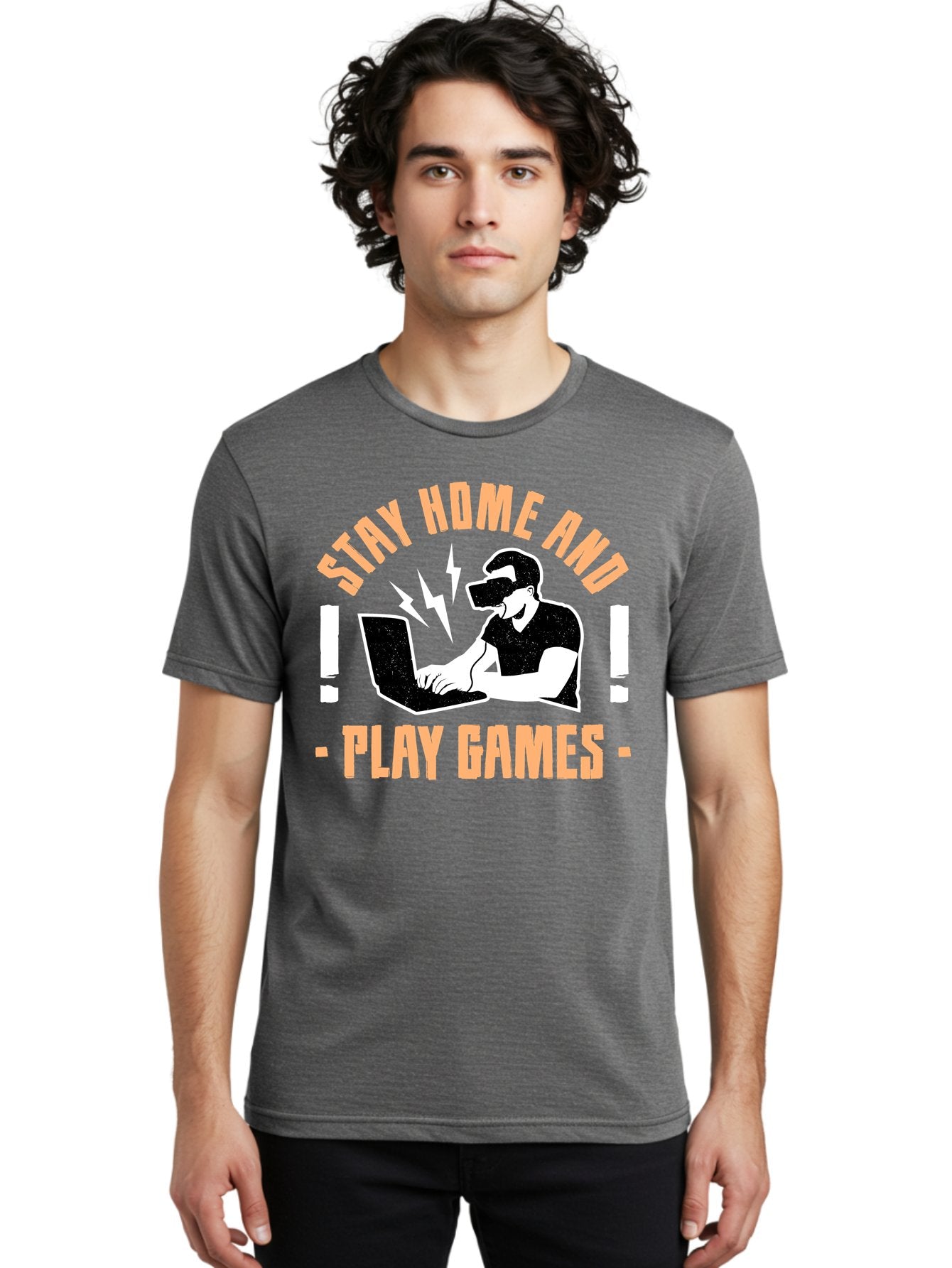 Stay-Home-And-Play-Games Men'S Graphic Tee, 100% Cotton, Comfortable Casual Summer Wear, Machine Washable, Gamer Playing Games On Laptop, Virtual Reality Gaming, Online Gaming, Stay Home Message, Gaming Promotion, Vr Headset -  Aaa661 18