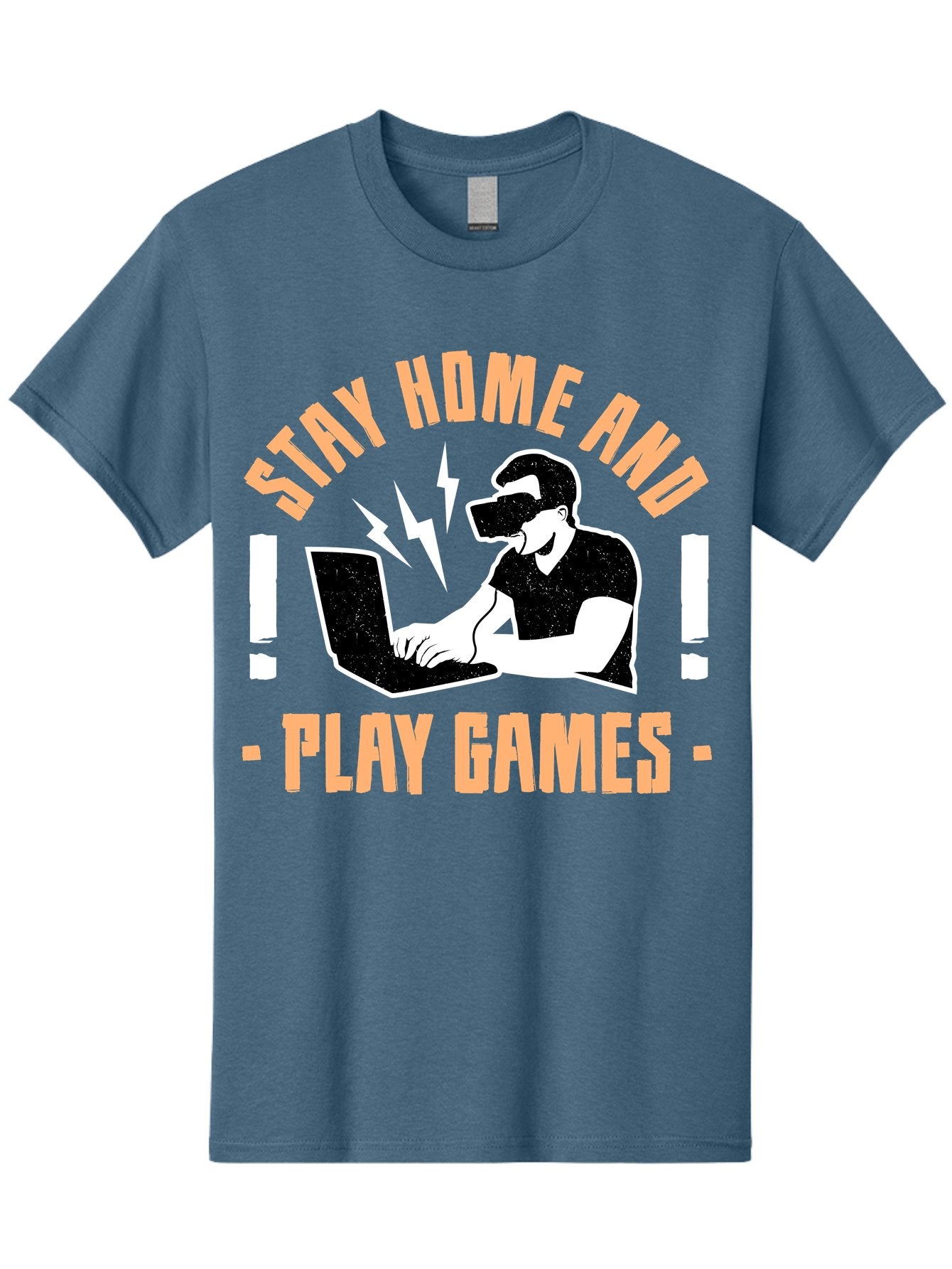Stay-Home-And-Play-Games Men'S Graphic Tee, 100% Cotton, Comfortable Casual Summer Wear, Machine Washable, Gamer Playing Games On Laptop, Virtual Reality Gaming, Online Gaming, Stay Home Message, Gaming Promotion, Vr Headset -  Aaa661 8