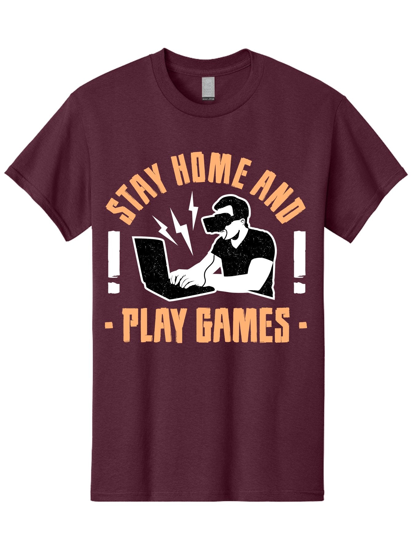 Stay-Home-And-Play-Games Men'S Graphic Tee, 100% Cotton, Comfortable Casual Summer Wear, Machine Washable, Gamer Playing Games On Laptop, Virtual Reality Gaming, Online Gaming, Stay Home Message, Gaming Promotion, Vr Headset -  Aaa661 15