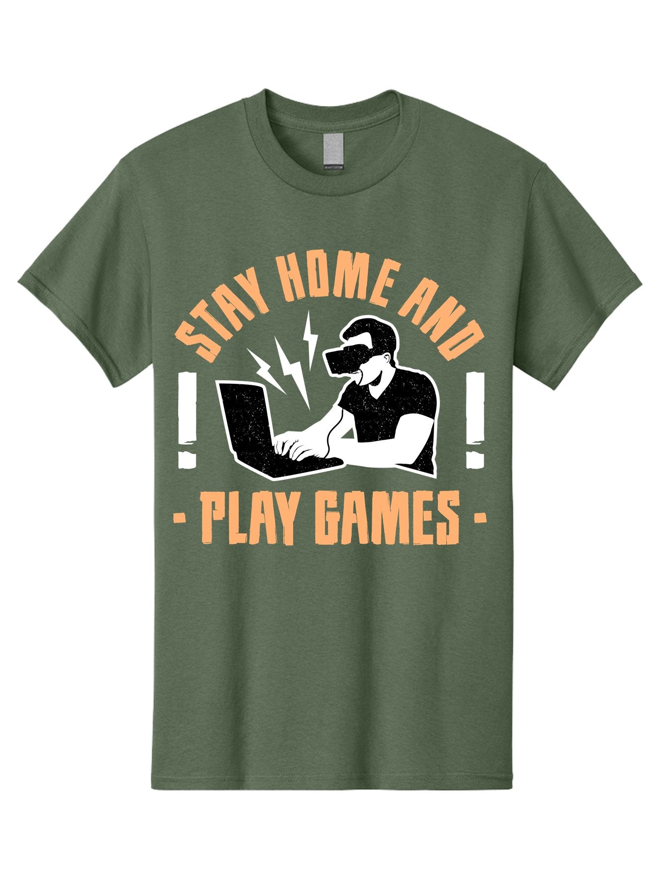Stay-Home-And-Play-Games Men'S Graphic Tee, 100% Cotton, Comfortable Casual Summer Wear, Machine Washable, Gamer Playing Games On Laptop, Virtual Reality Gaming, Online Gaming, Stay Home Message, Gaming Promotion, Vr Headset -  Aaa661 13