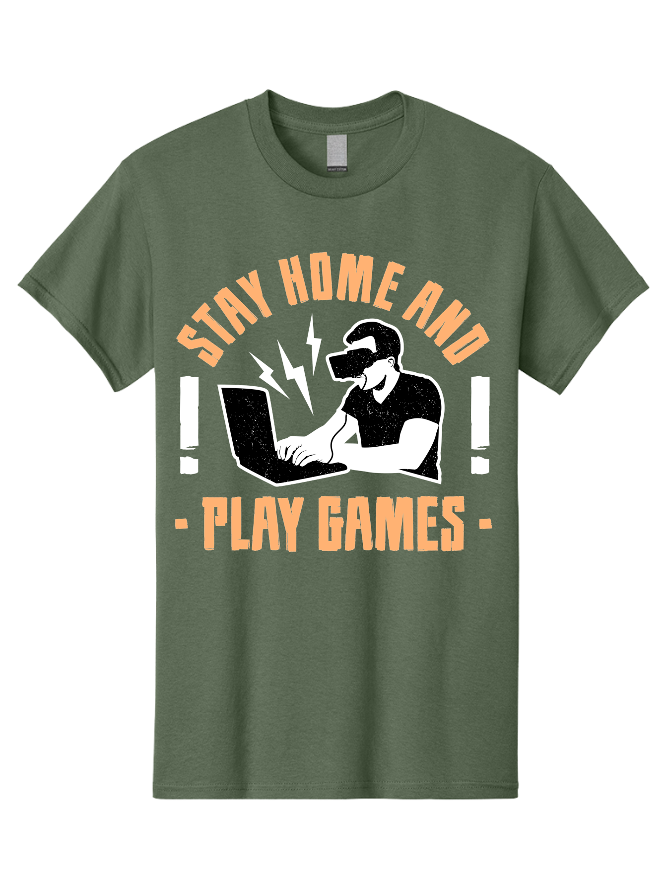 Stay-Home-And-Play-Games Men'S Graphic Tee, 100% Cotton, Comfortable Casual Summer Wear, Machine Washable, Gamer Playing Games On Laptop, Virtual Reality Gaming, Online Gaming, Stay Home Message, Gaming Promotion, Vr Headset -  Aaa661 27