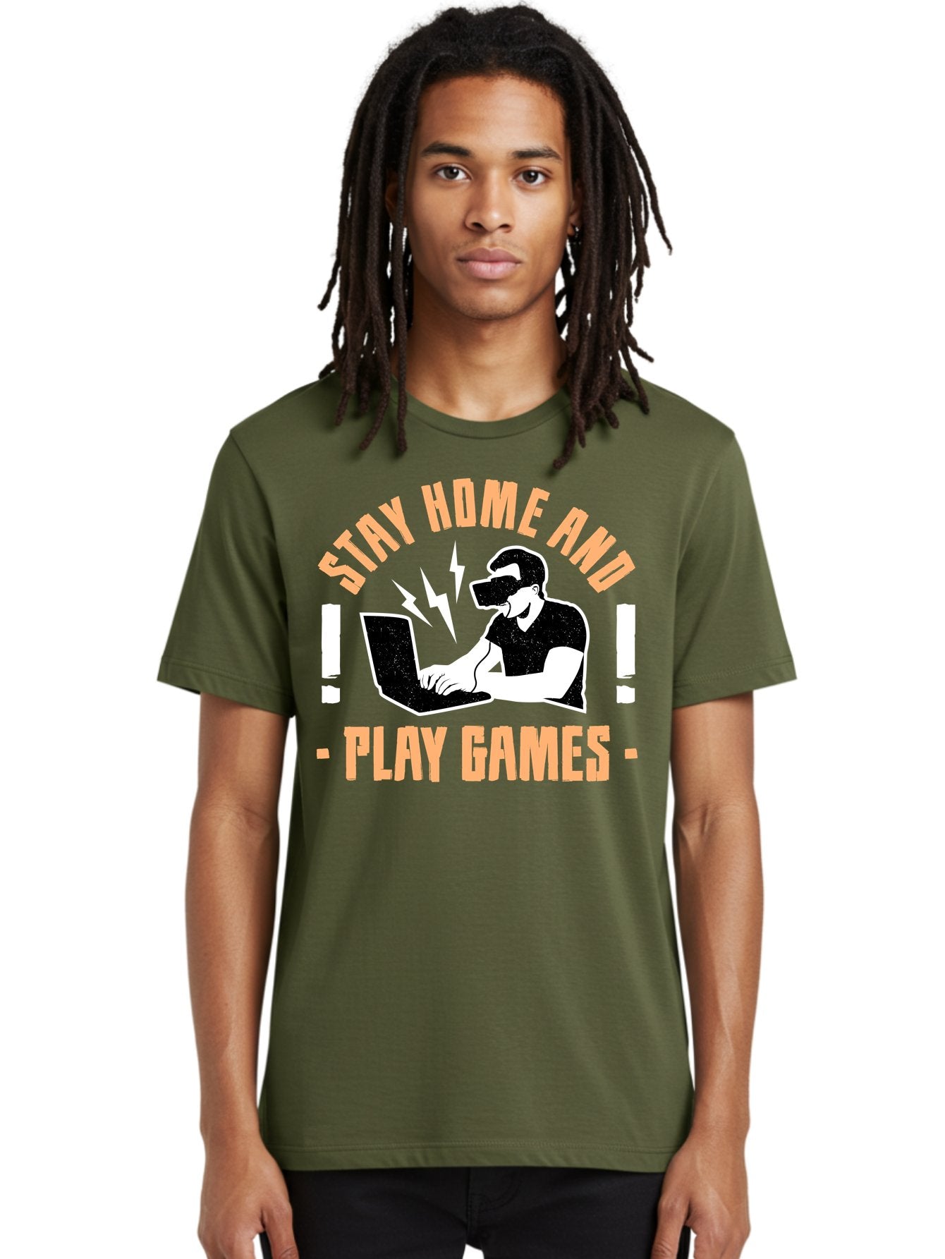 Stay-Home-And-Play-Games Men'S Graphic Tee, 100% Cotton, Comfortable Casual Summer Wear, Machine Washable, Gamer Playing Games On Laptop, Virtual Reality Gaming, Online Gaming, Stay Home Message, Gaming Promotion, Vr Headset -  Aaa661 20