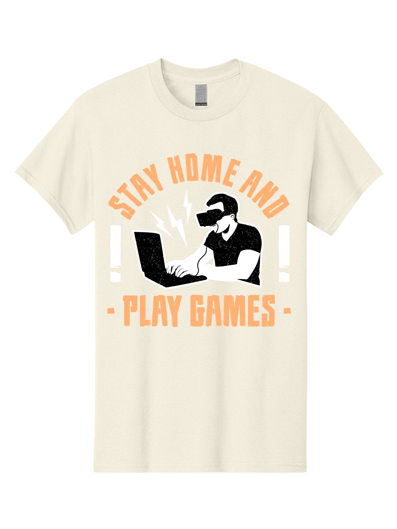 Stay-Home-And-Play-Games Men'S Graphic Tee, 100% Cotton, Comfortable Casual Summer Wear, Machine Washable, Gamer Playing Games On Laptop, Virtual Reality Gaming, Online Gaming, Stay Home Message, Gaming Promotion, Vr Headset -  Aaa661 3