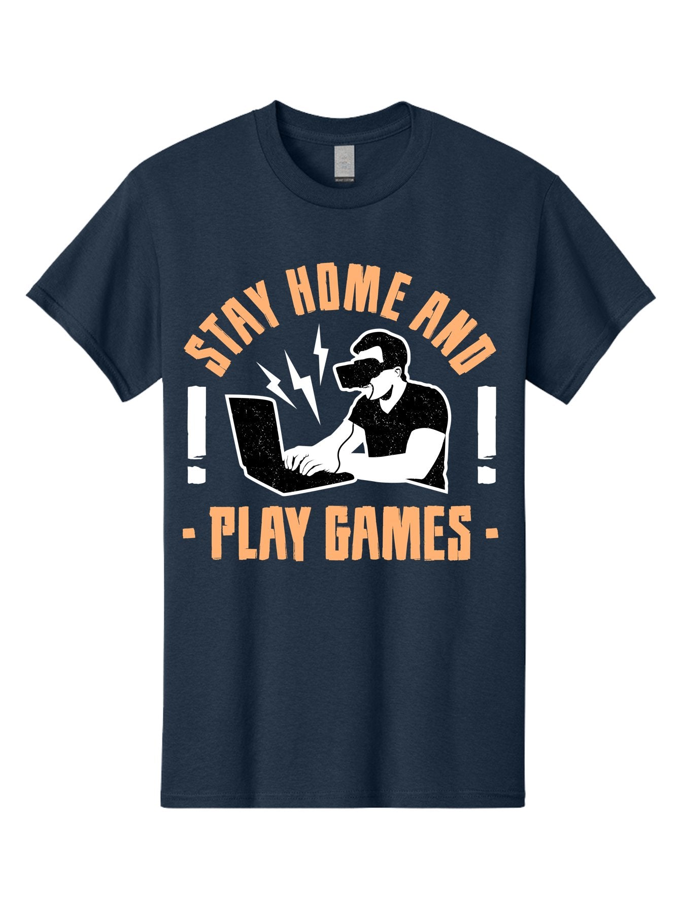 Stay-Home-And-Play-Games Men'S Graphic Tee, 100% Cotton, Comfortable Casual Summer Wear, Machine Washable, Gamer Playing Games On Laptop, Virtual Reality Gaming, Online Gaming, Stay Home Message, Gaming Promotion, Vr Headset -  Aaa661 10