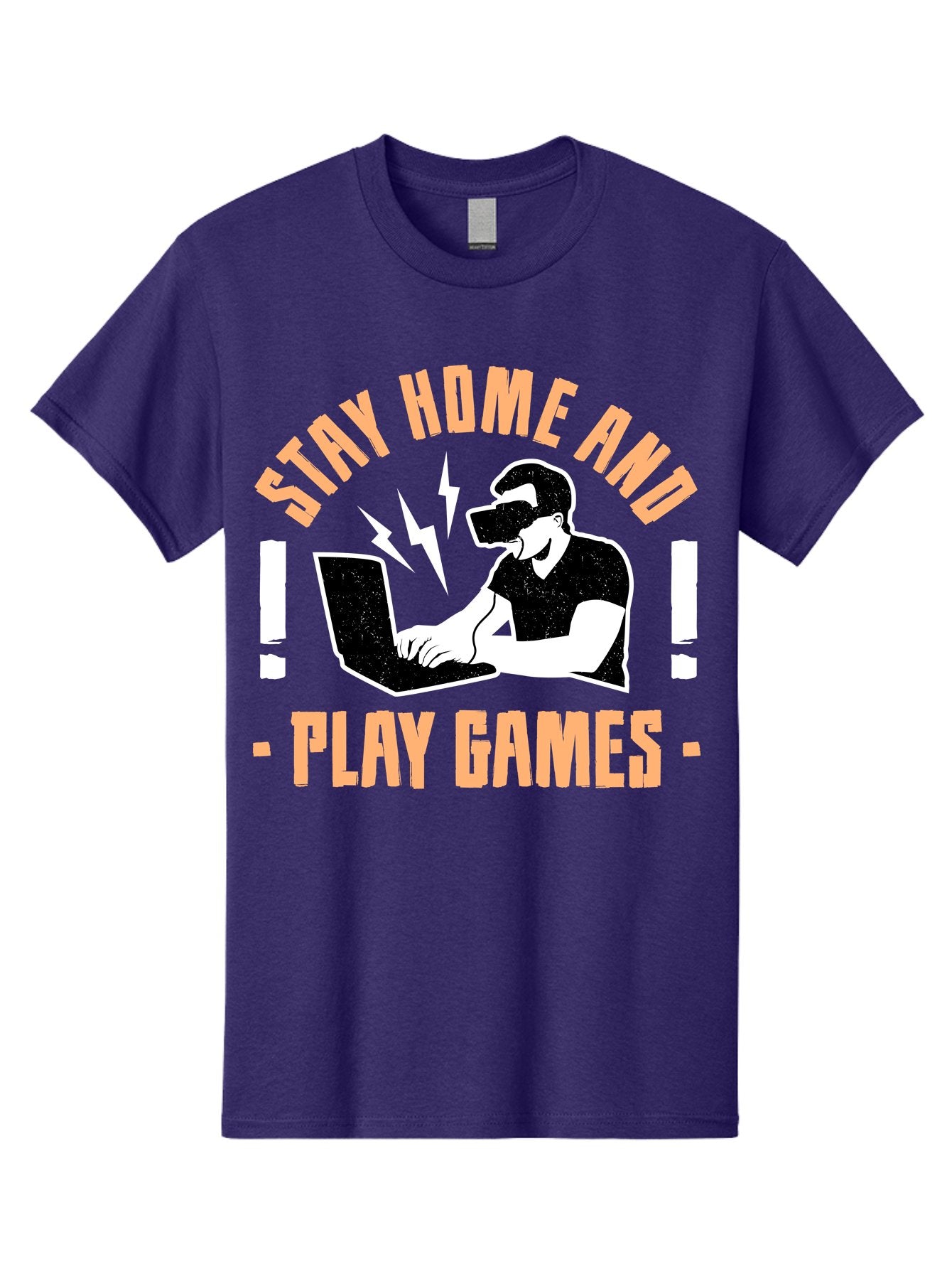Stay-Home-And-Play-Games Men'S Graphic Tee, 100% Cotton, Comfortable Casual Summer Wear, Machine Washable, Gamer Playing Games On Laptop, Virtual Reality Gaming, Online Gaming, Stay Home Message, Gaming Promotion, Vr Headset -  Aaa661