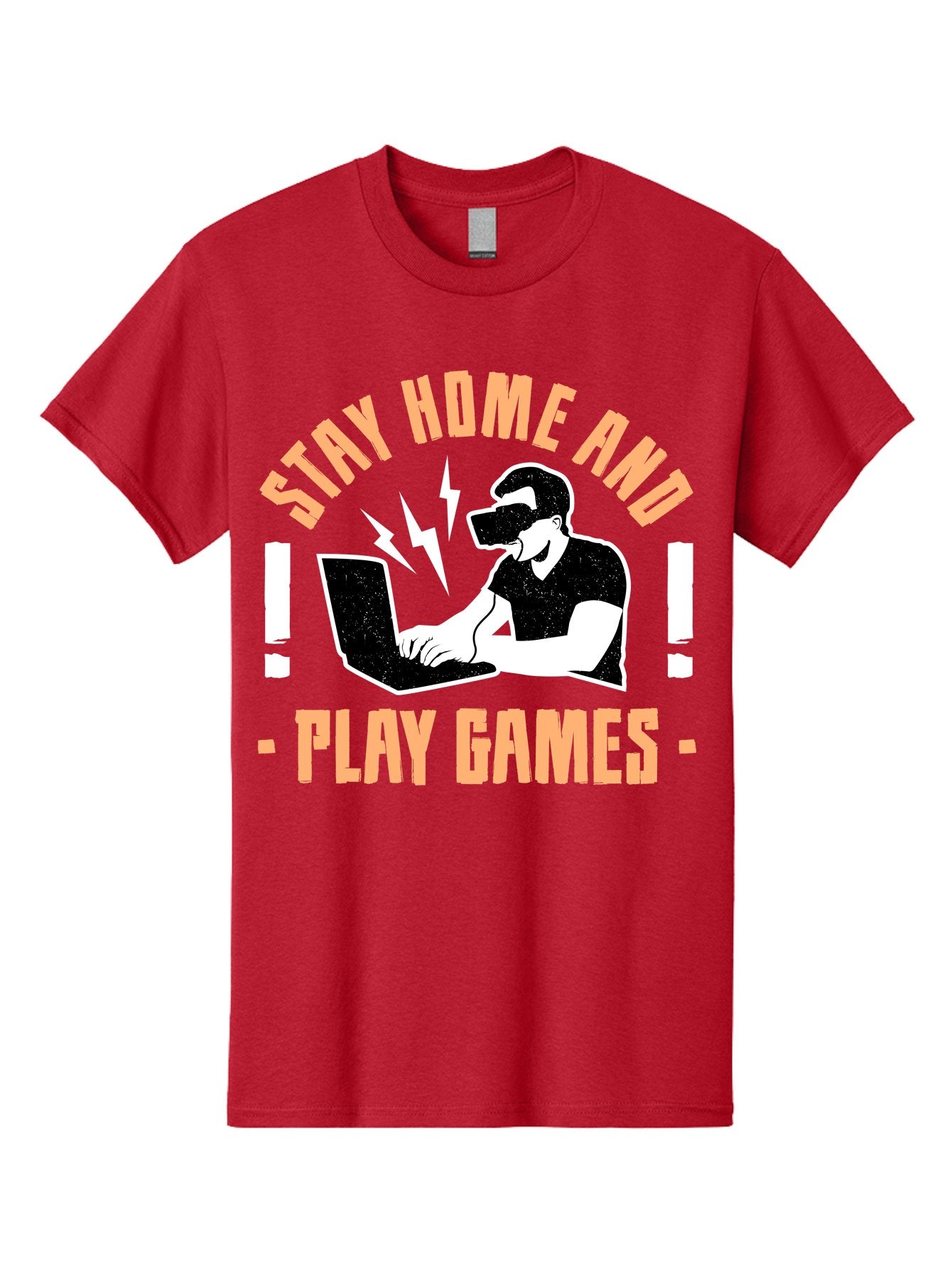 Stay-Home-And-Play-Games Men'S Graphic Tee, 100% Cotton, Comfortable Casual Summer Wear, Machine Washable, Gamer Playing Games On Laptop, Virtual Reality Gaming, Online Gaming, Stay Home Message, Gaming Promotion, Vr Headset -  Aaa661 14
