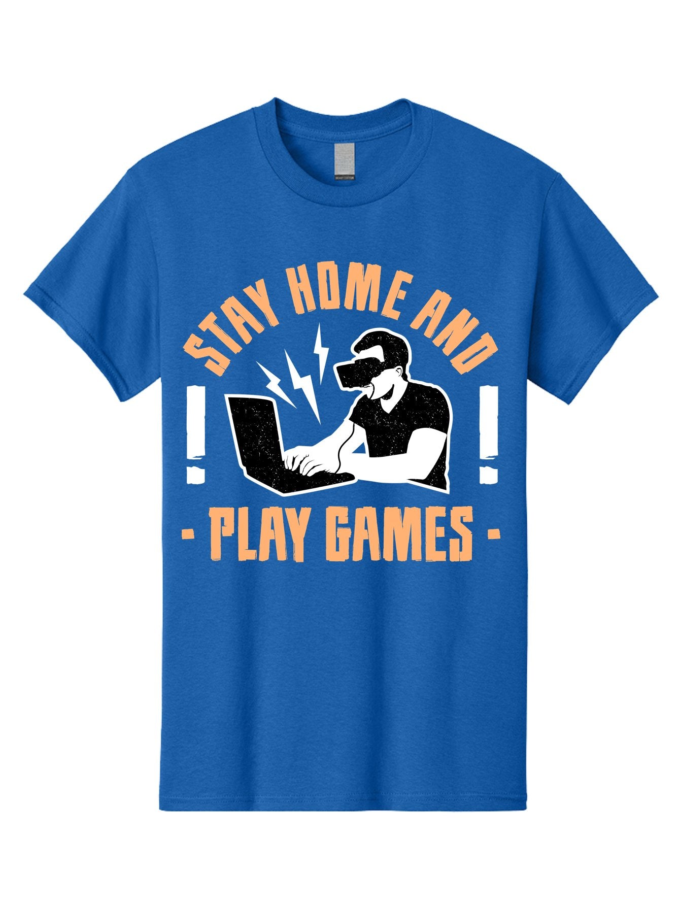 Stay-Home-And-Play-Games Men'S Graphic Tee, 100% Cotton, Comfortable Casual Summer Wear, Machine Washable, Gamer Playing Games On Laptop, Virtual Reality Gaming, Online Gaming, Stay Home Message, Gaming Promotion, Vr Headset -  Aaa661 5