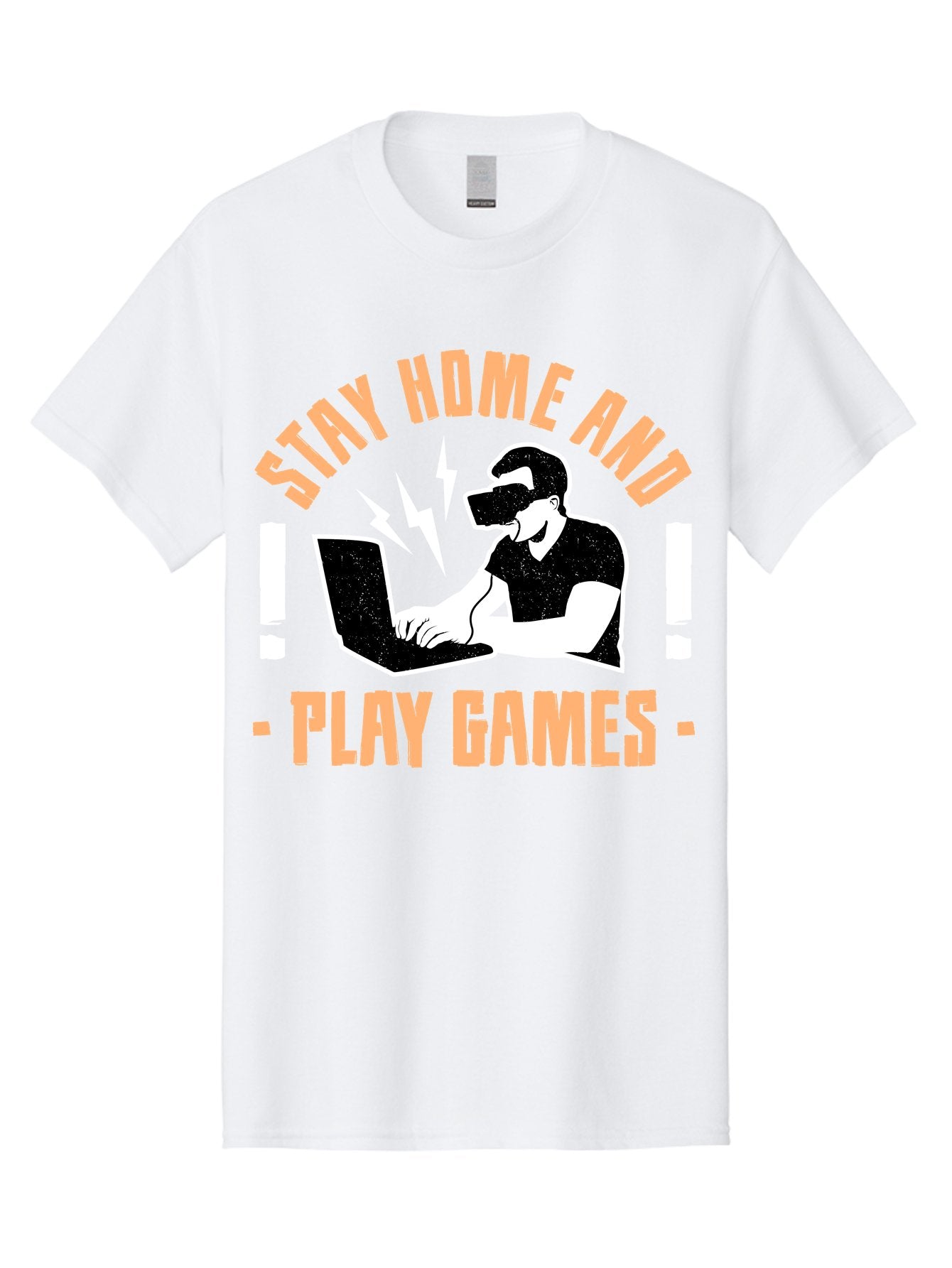 Stay-Home-And-Play-Games Men'S Graphic Tee, 100% Cotton, Comfortable Casual Summer Wear, Machine Washable, Gamer Playing Games On Laptop, Virtual Reality Gaming, Online Gaming, Stay Home Message, Gaming Promotion, Vr Headset -  Aaa661 6