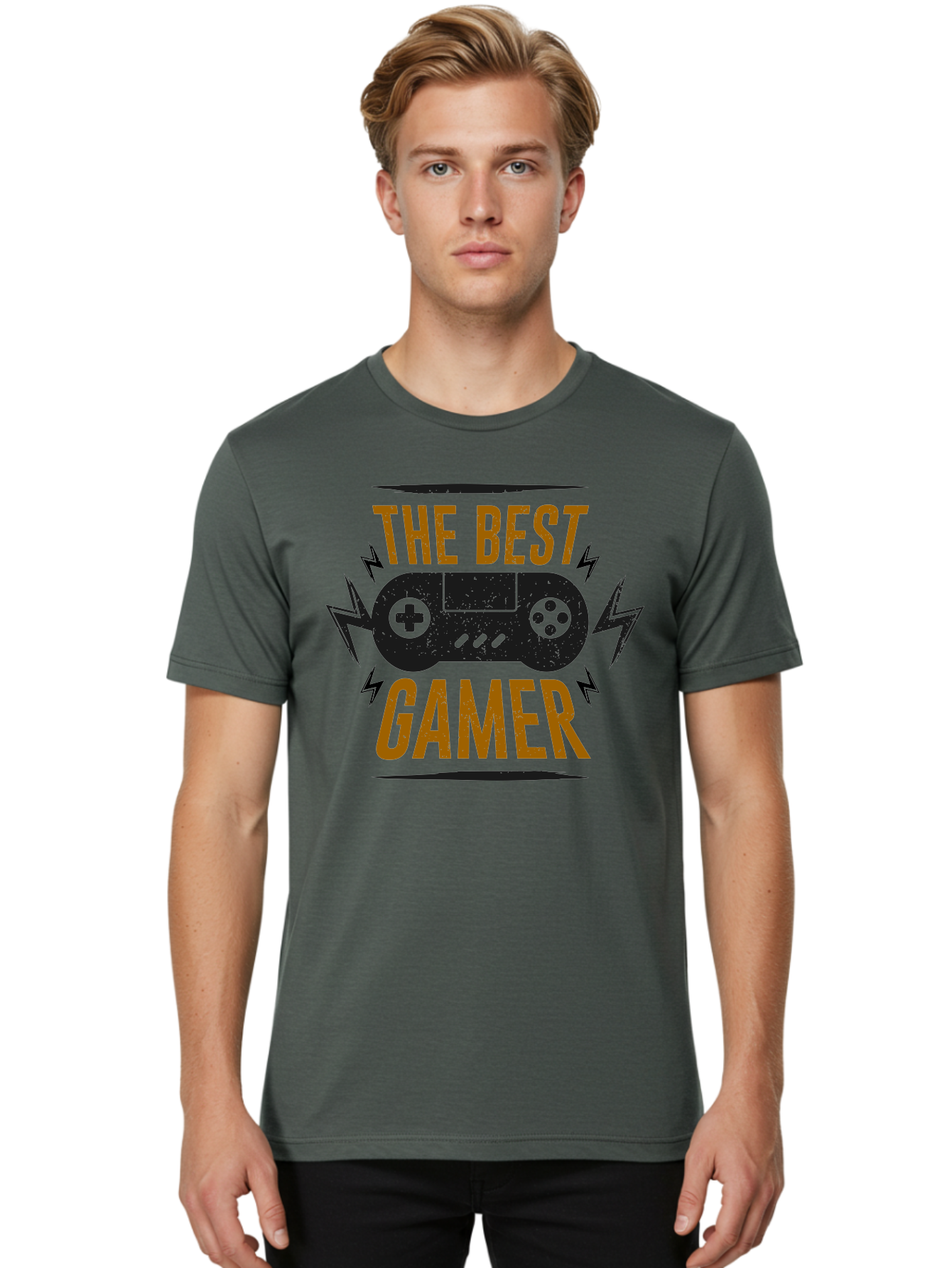 The-Best-Gamer Men'S Graphic Tee, 100% Cotton, Comfortable Casual Summer Wear, Machine Washable, Gaming Controller, Video Games, Gamer Culture, Retro Gaming, Gaming Graphics, Bold Typography, Lightning Bolts -  Aaa662 18