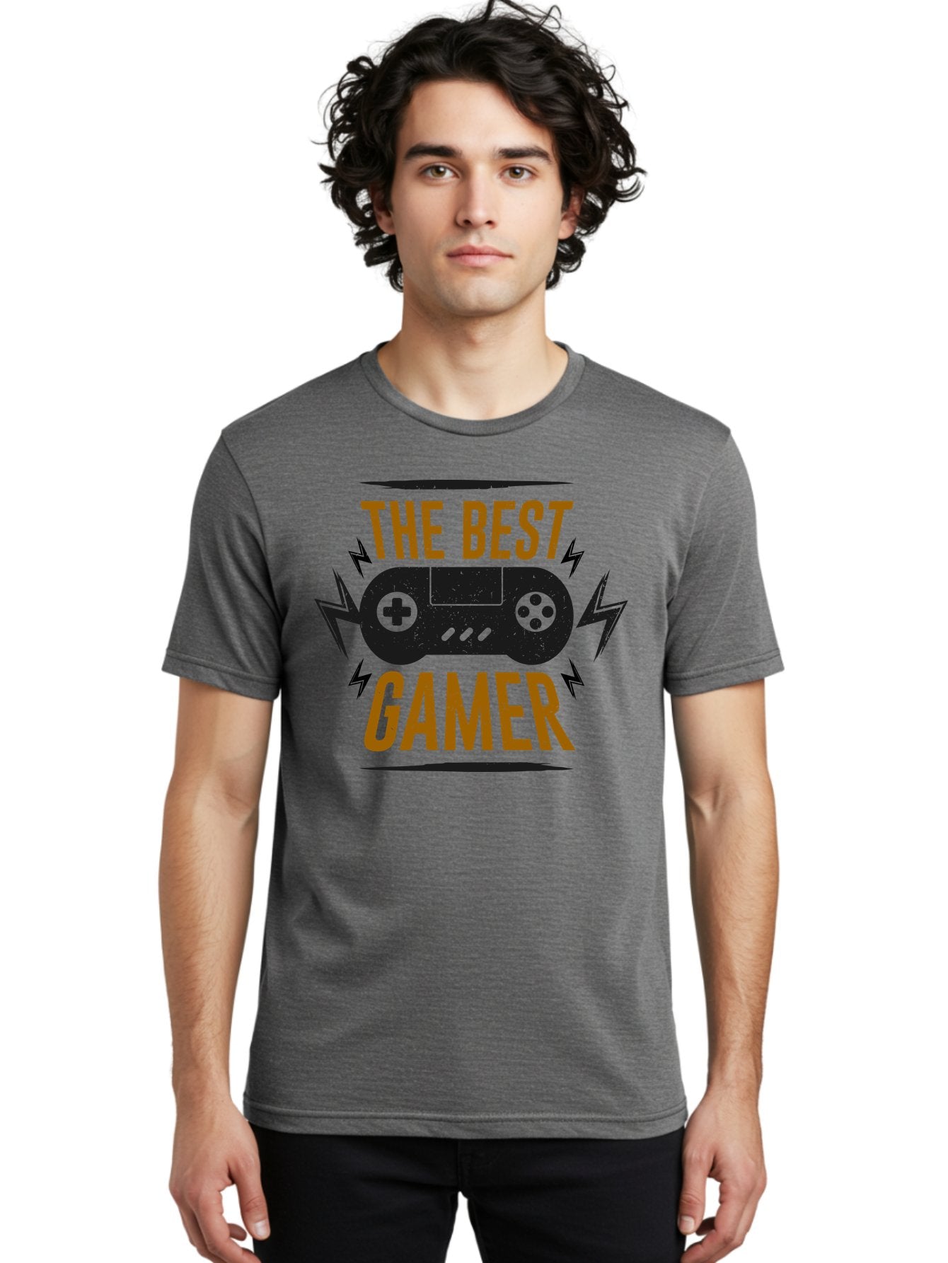 The-Best-Gamer Men'S Graphic Tee, 100% Cotton, Comfortable Casual Summer Wear, Machine Washable, Gaming Controller, Video Games, Gamer Culture, Retro Gaming, Gaming Graphics, Bold Typography, Lightning Bolts -  Aaa662 20