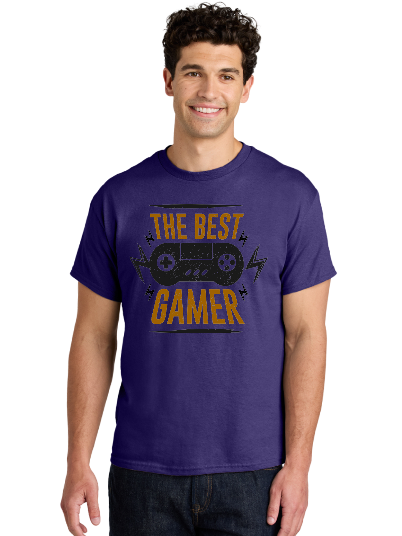 The-Best-Gamer Men'S Graphic Tee, 100% Cotton, Comfortable Casual Summer Wear, Machine Washable, Gaming Controller, Video Games, Gamer Culture, Retro Gaming, Gaming Graphics, Bold Typography, Lightning Bolts -  Aaa662