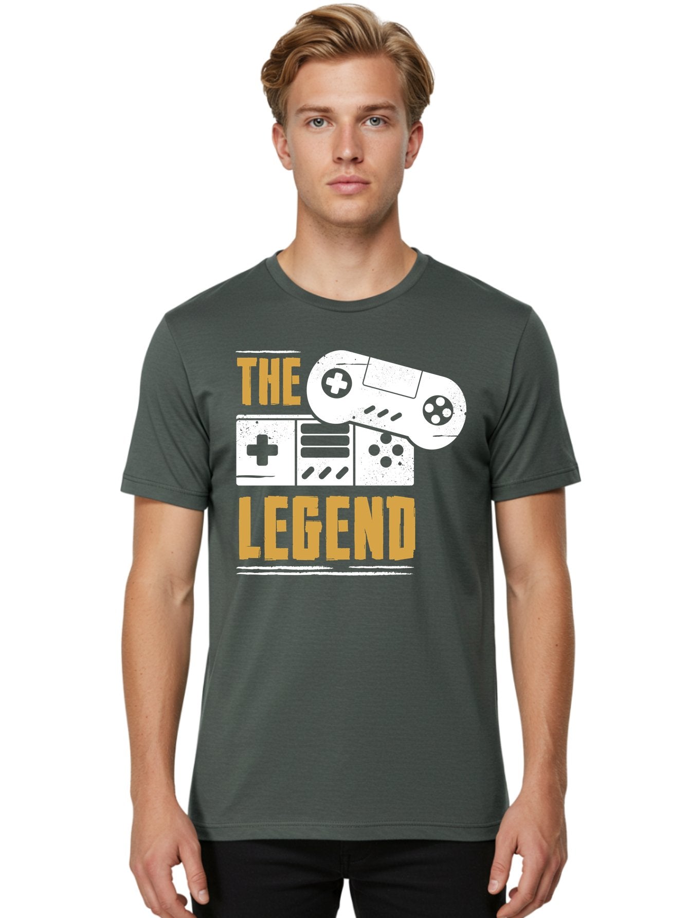 The-Legend Men'S Graphic Tee, 100% Cotton, Comfortable Casual Summer Wear, Machine Washable, Vintage Game Controller, Retro Gaming, Nostalgic Feel, Classic Video Games, Gaming Culture, Retro Tech, Pixel Art, Gaming Nostalgia -  Aaa664 21
