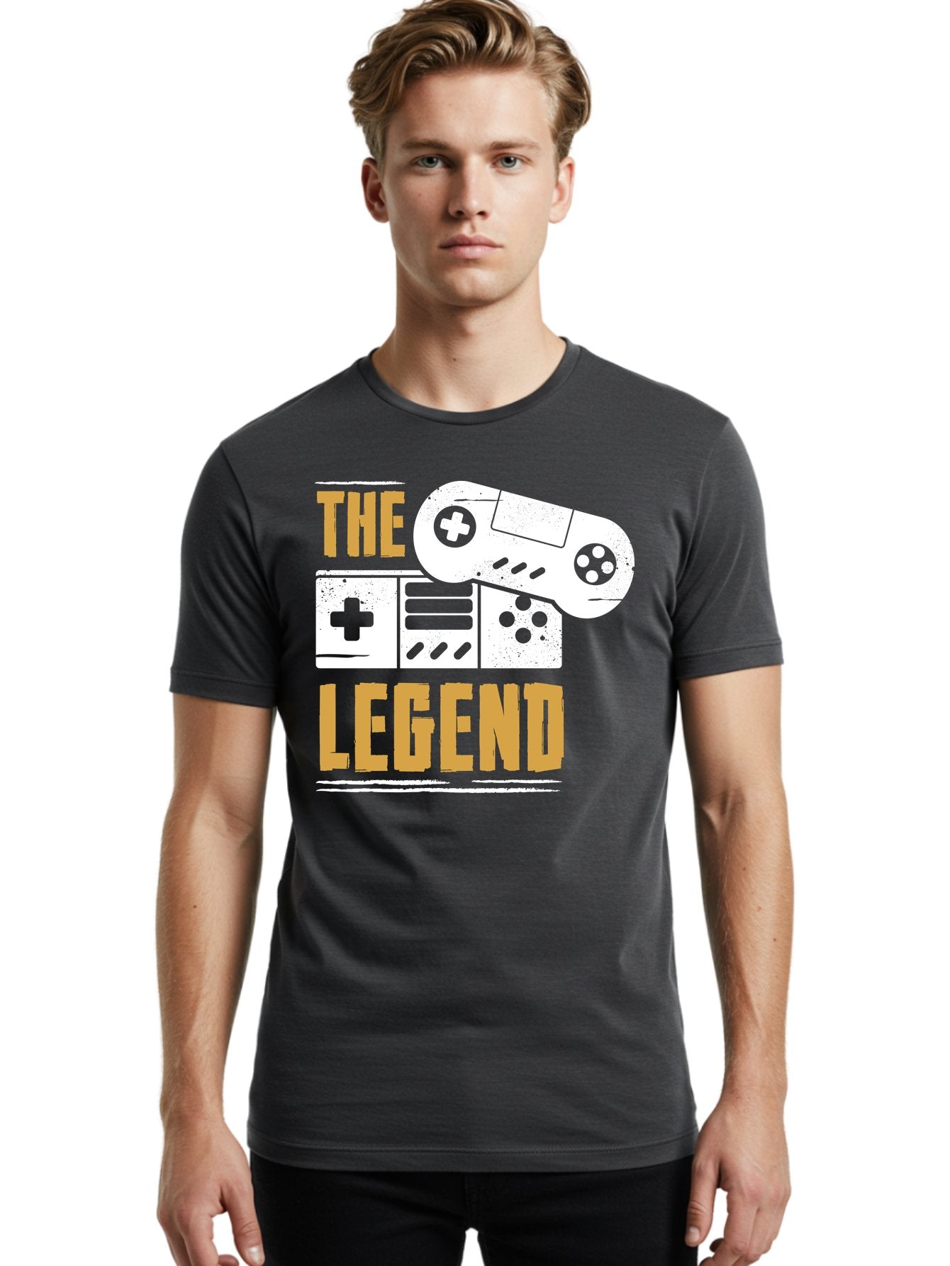 The-Legend Men'S Graphic Tee, 100% Cotton, Comfortable Casual Summer Wear, Machine Washable, Vintage Game Controller, Retro Gaming, Nostalgic Feel, Classic Video Games, Gaming Culture, Retro Tech, Pixel Art, Gaming Nostalgia -  Aaa664 27