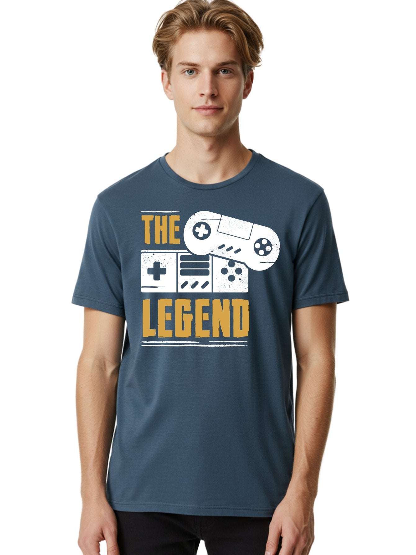 The-Legend Men'S Graphic Tee, 100% Cotton, Comfortable Casual Summer Wear, Machine Washable, Vintage Game Controller, Retro Gaming, Nostalgic Feel, Classic Video Games, Gaming Culture, Retro Tech, Pixel Art, Gaming Nostalgia -  Aaa664 24