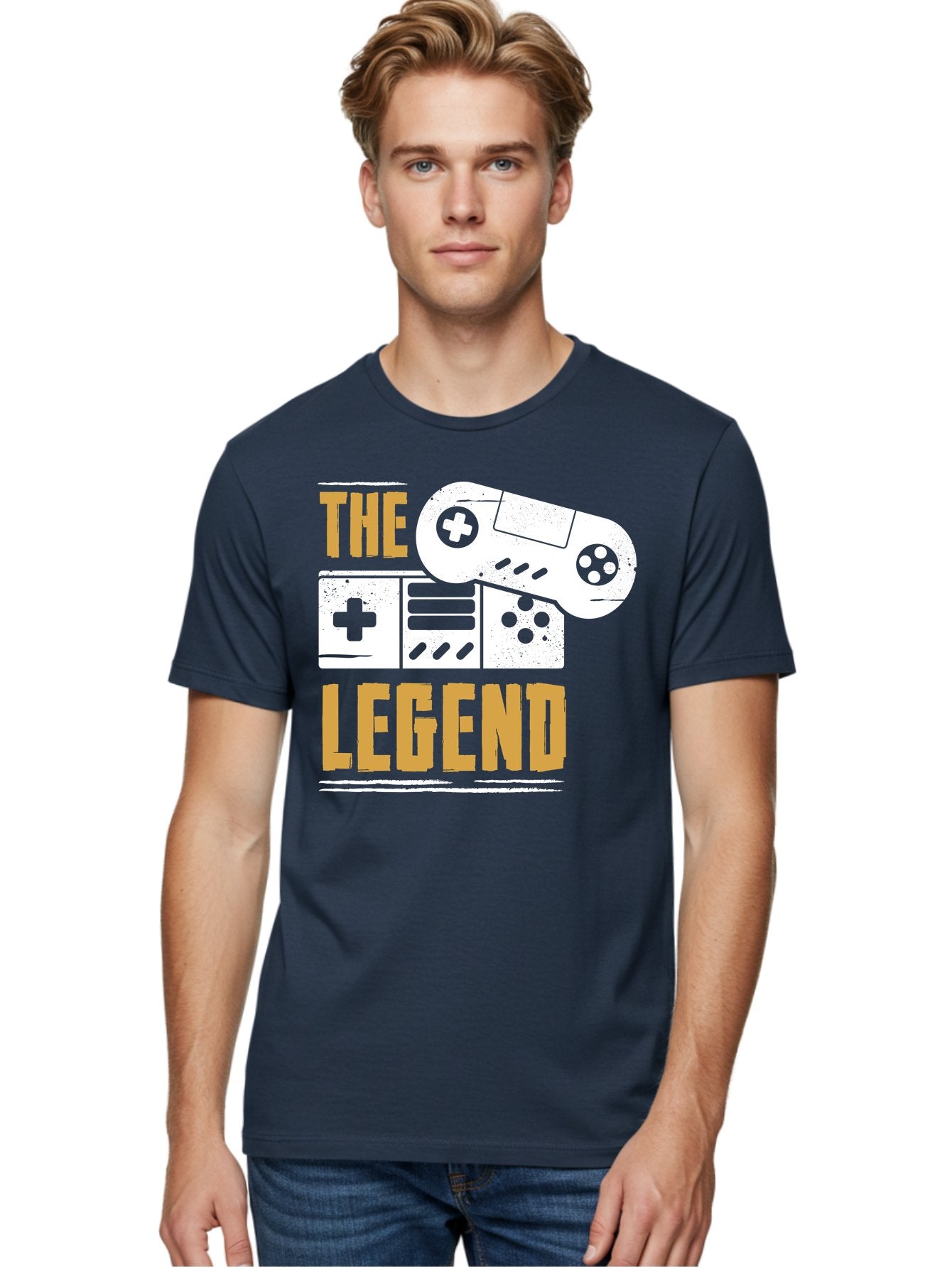 The-Legend Men'S Graphic Tee, 100% Cotton, Comfortable Casual Summer Wear, Machine Washable, Vintage Game Controller, Retro Gaming, Nostalgic Feel, Classic Video Games, Gaming Culture, Retro Tech, Pixel Art, Gaming Nostalgia -  Aaa664 22