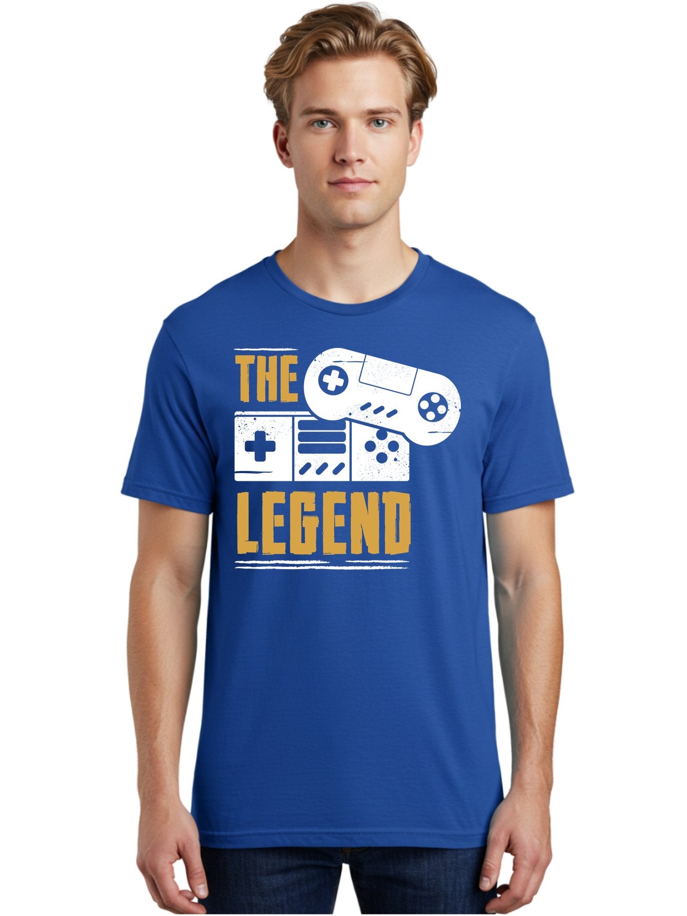 The-Legend Men'S Graphic Tee, 100% Cotton, Comfortable Casual Summer Wear, Machine Washable, Vintage Game Controller, Retro Gaming, Nostalgic Feel, Classic Video Games, Gaming Culture, Retro Tech, Pixel Art, Gaming Nostalgia -  Aaa664 23